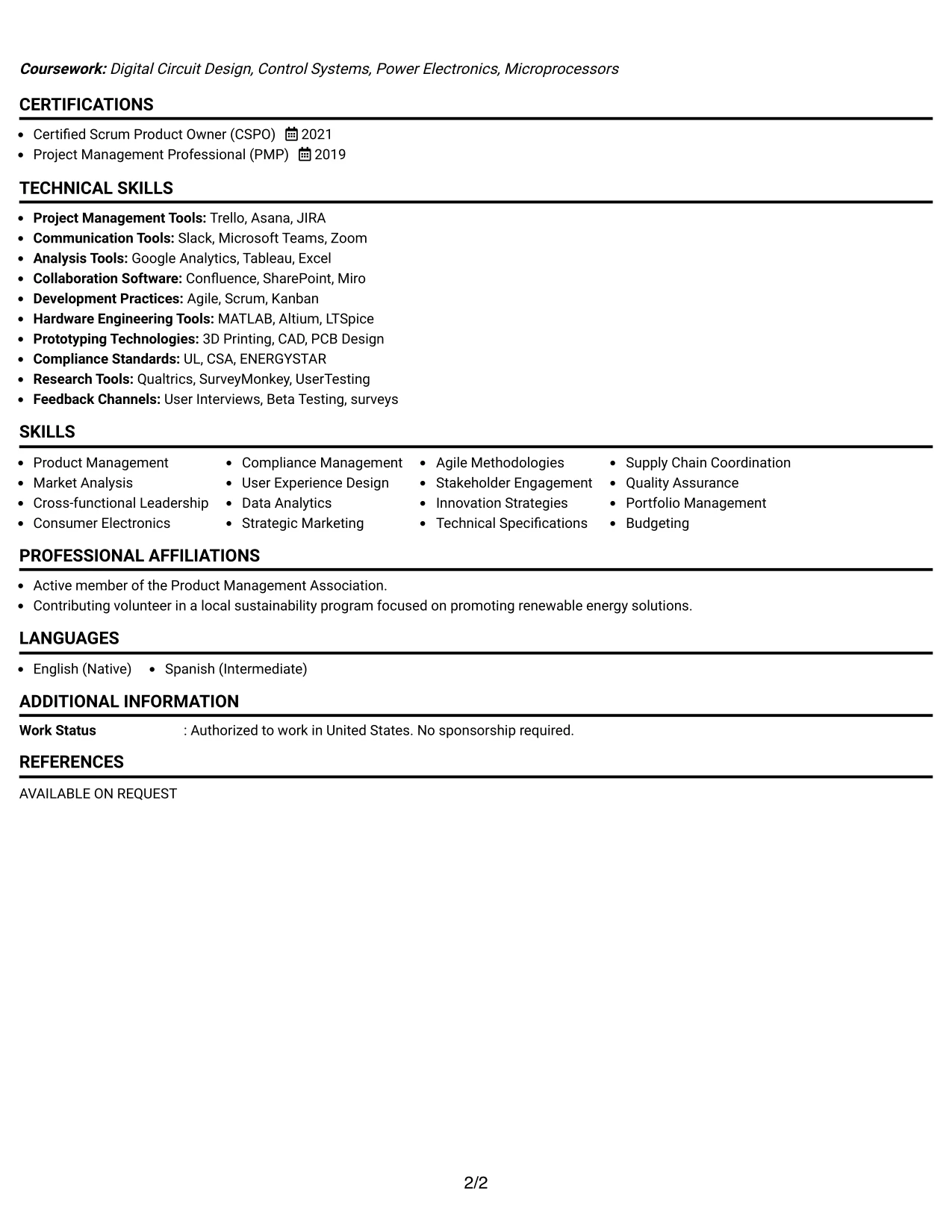 Resume Example Page 2