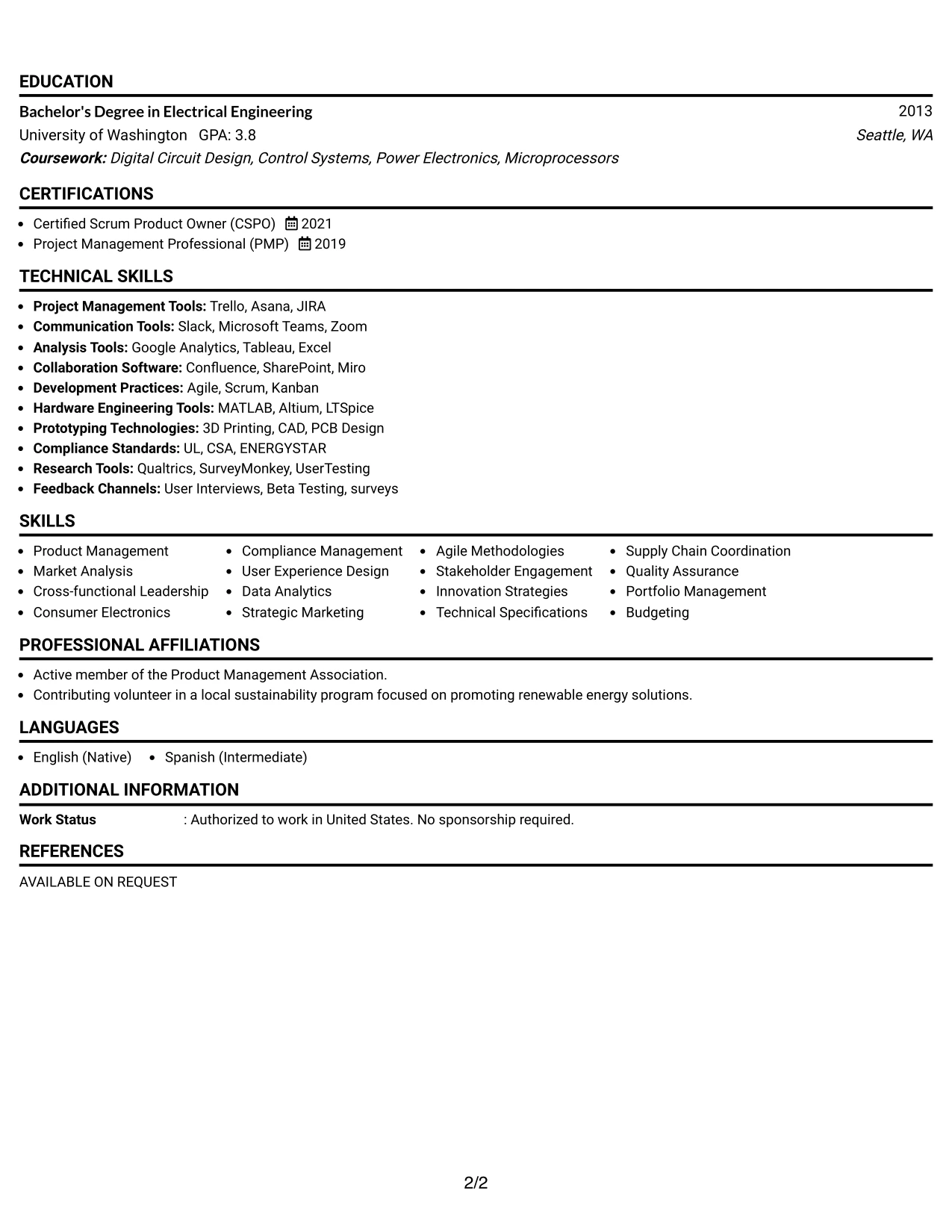 Resume Example Page 2