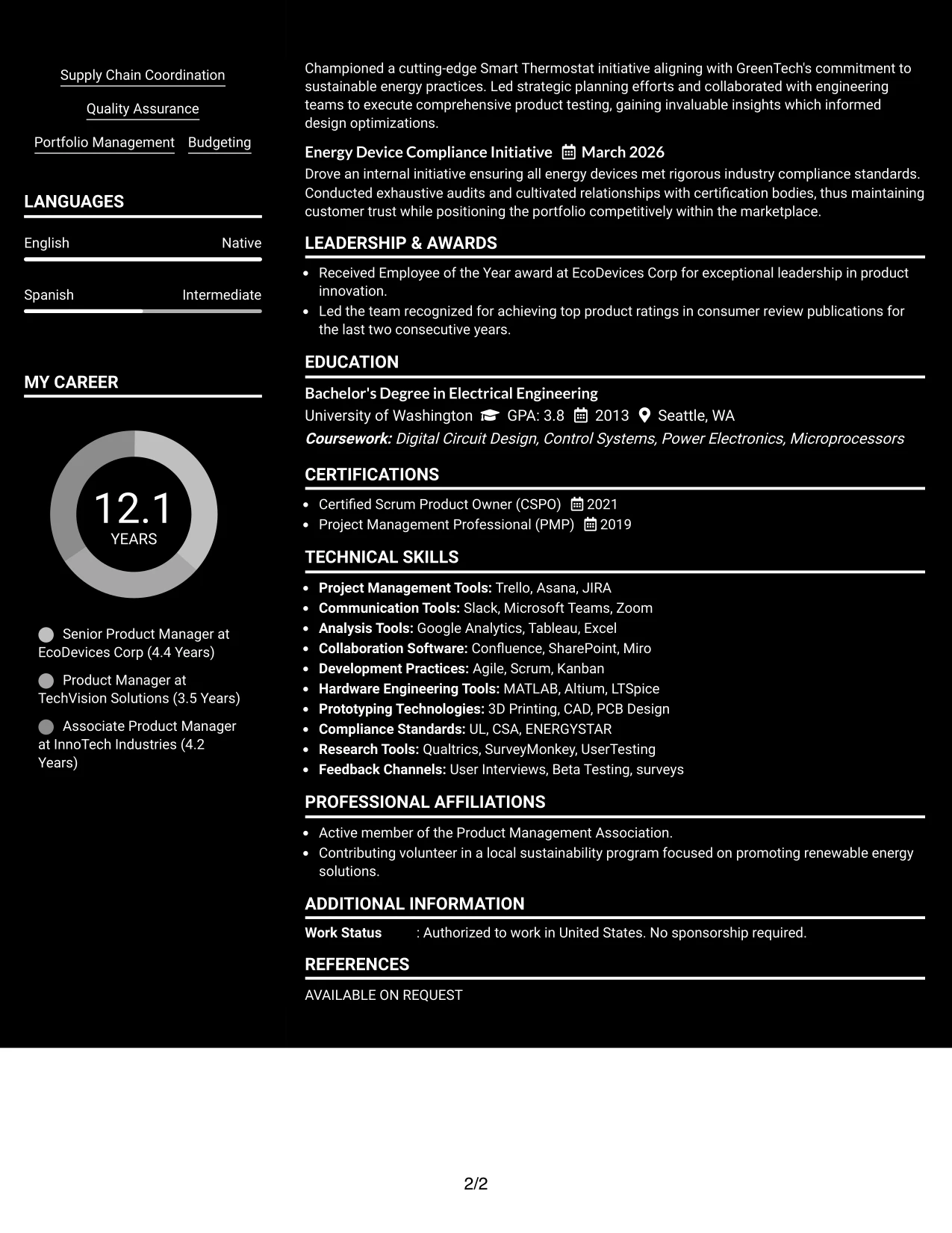 Resume Example Page 2
