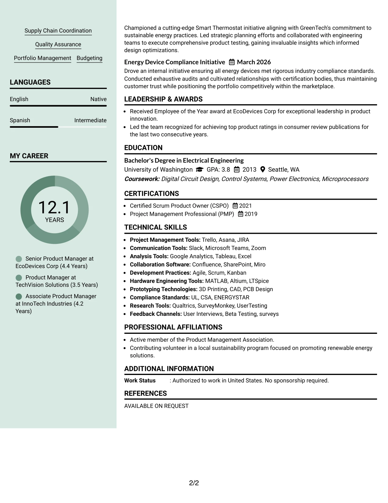 Resume Example Page 2
