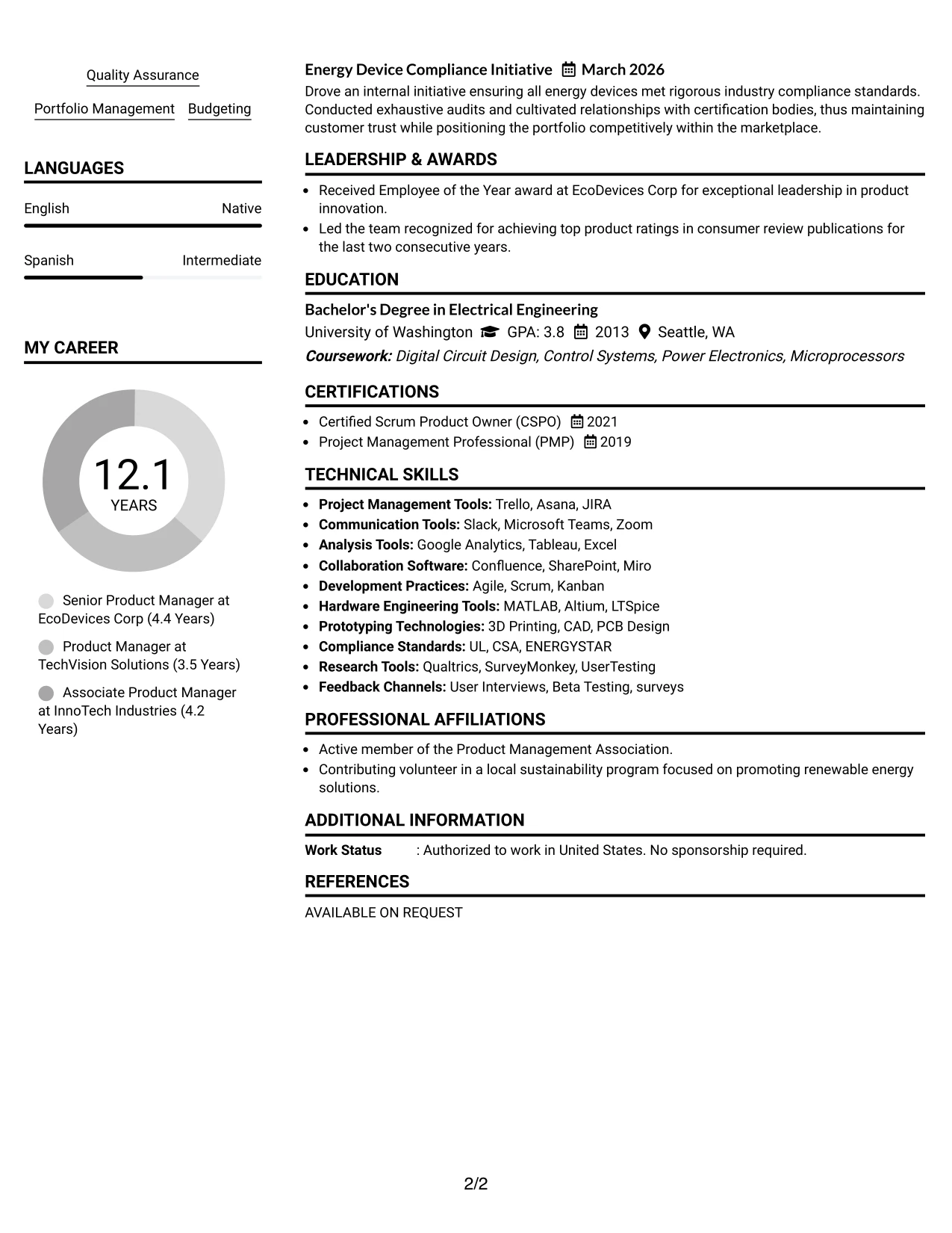 Resume Example Page 2