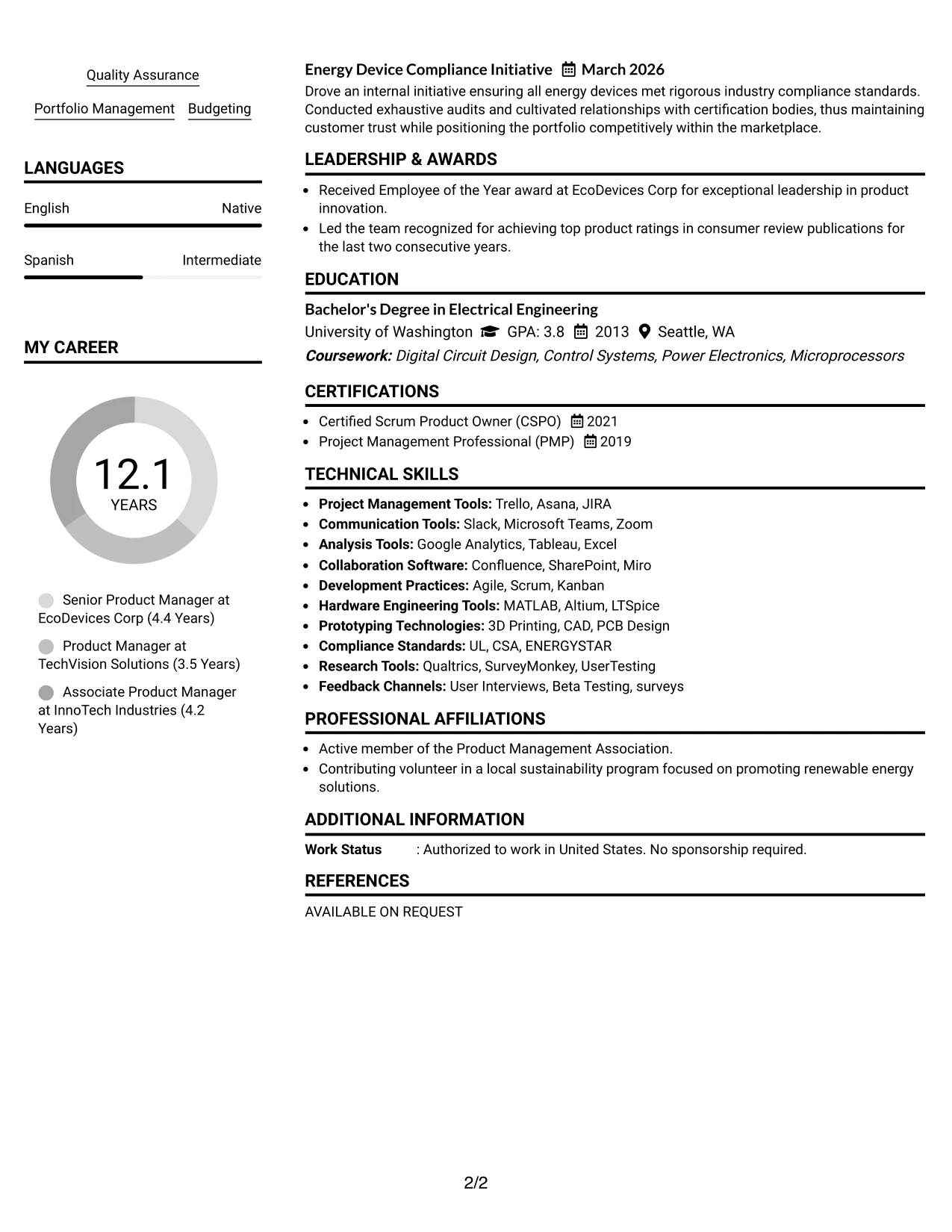 Resume Example Page 2
