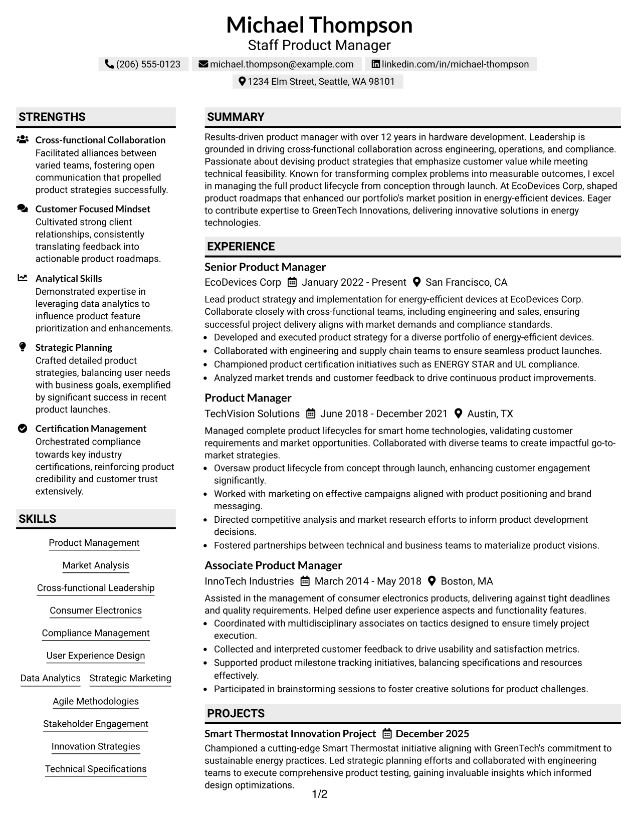 Resume Example Page 1