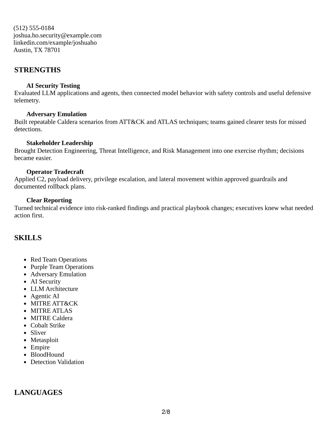 Resume Example Page 2