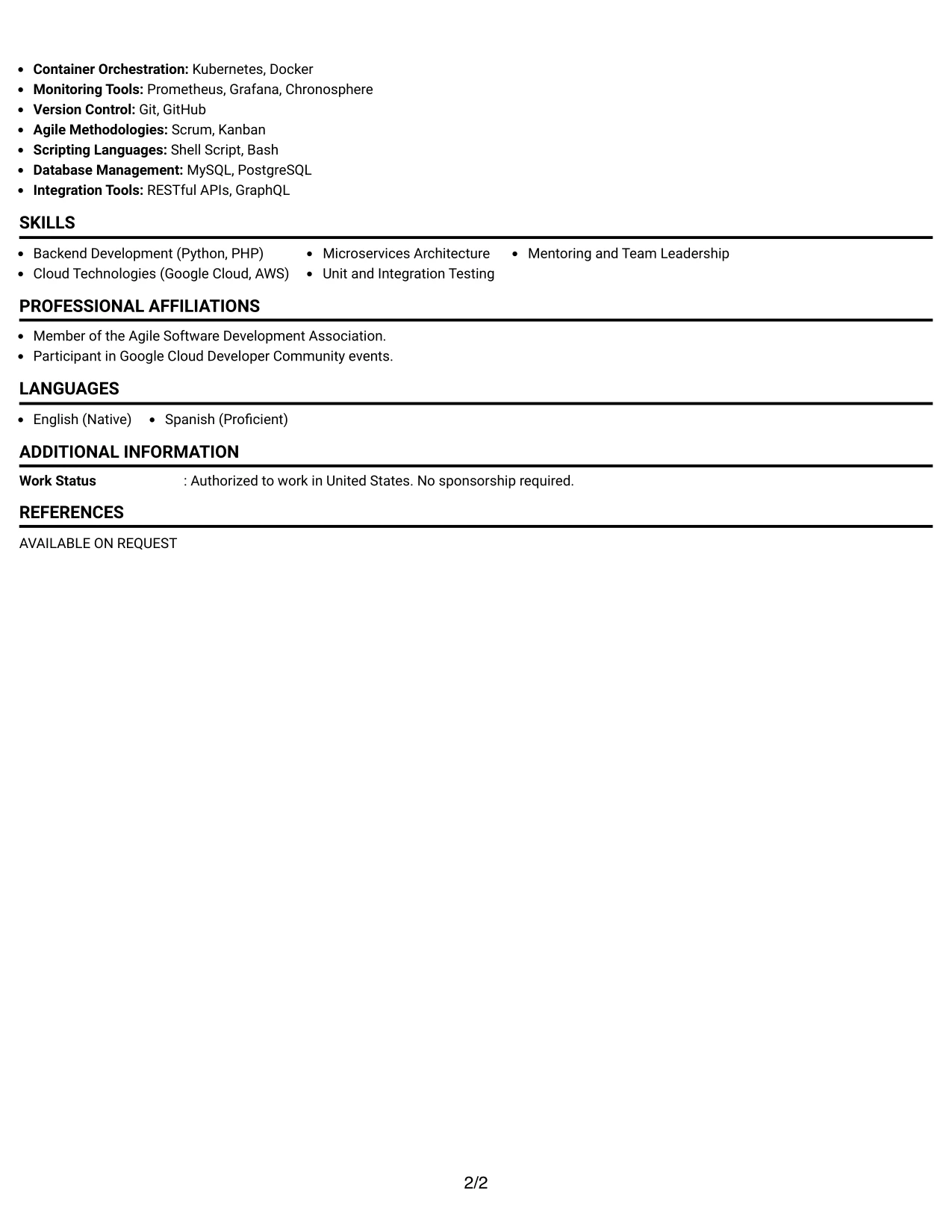 Resume Example Page 2