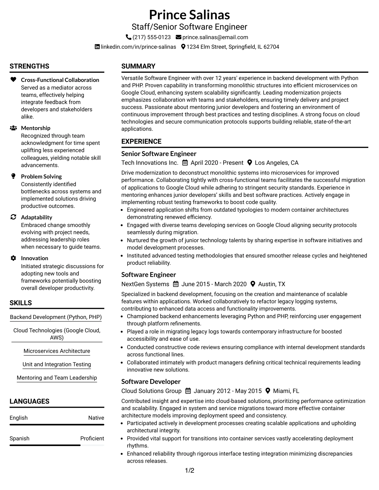 Resume Example Page 1