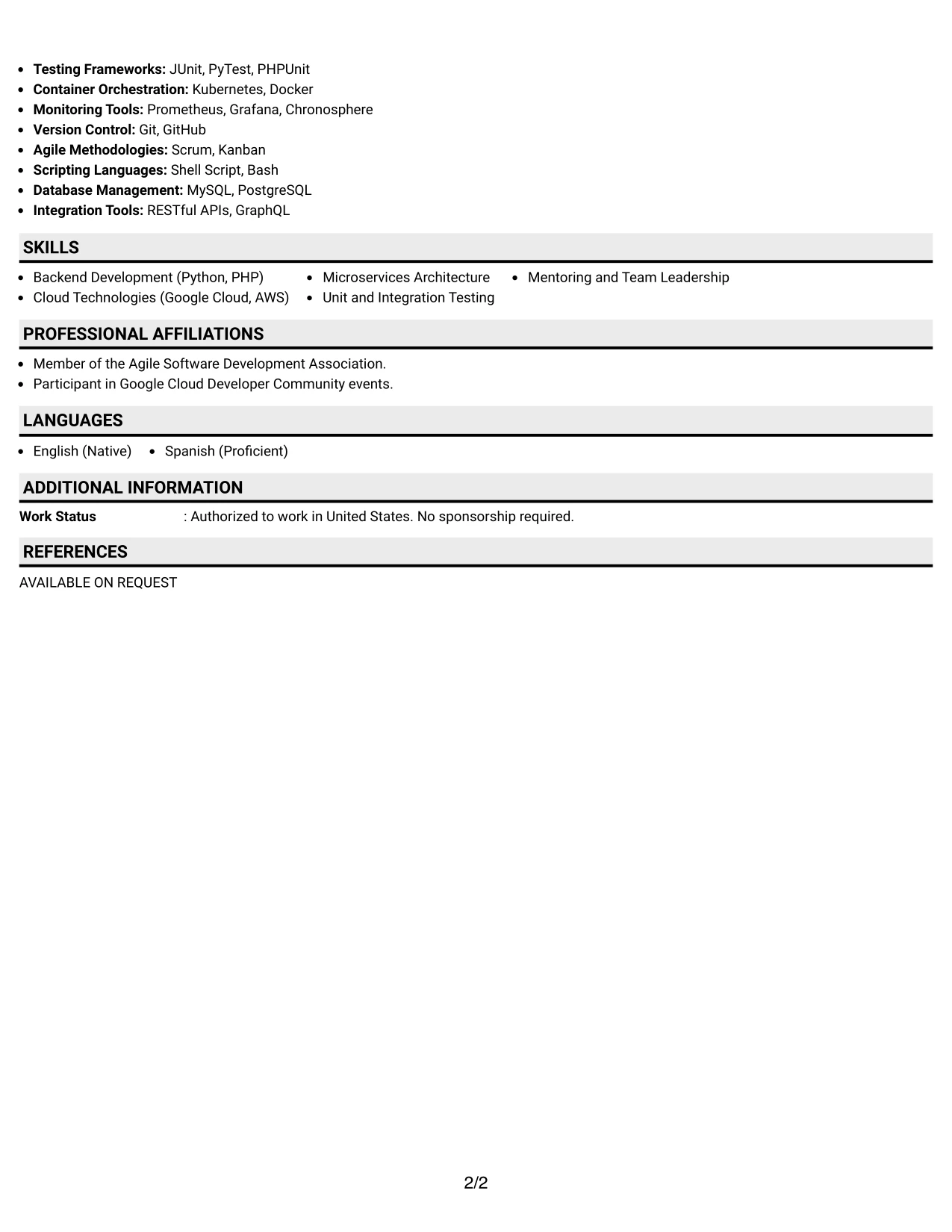 Resume Example Page 2