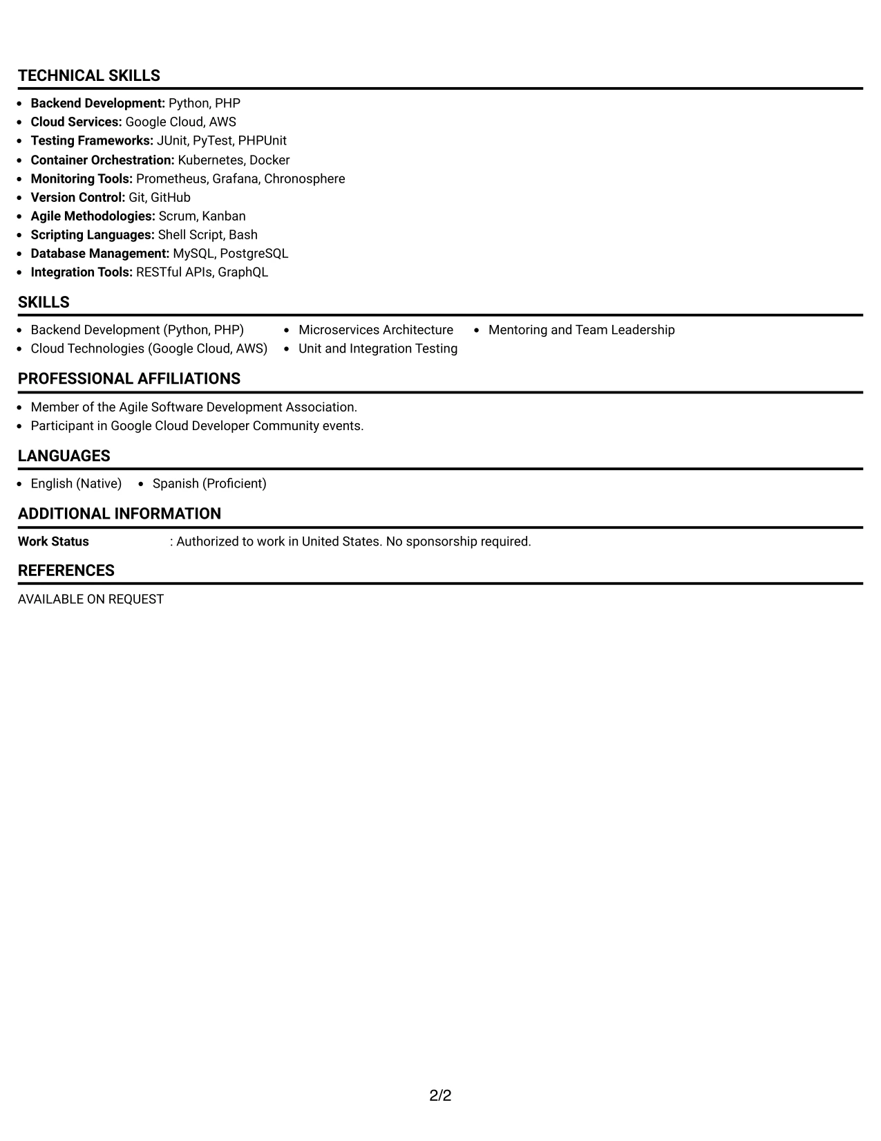 Resume Example Page 2
