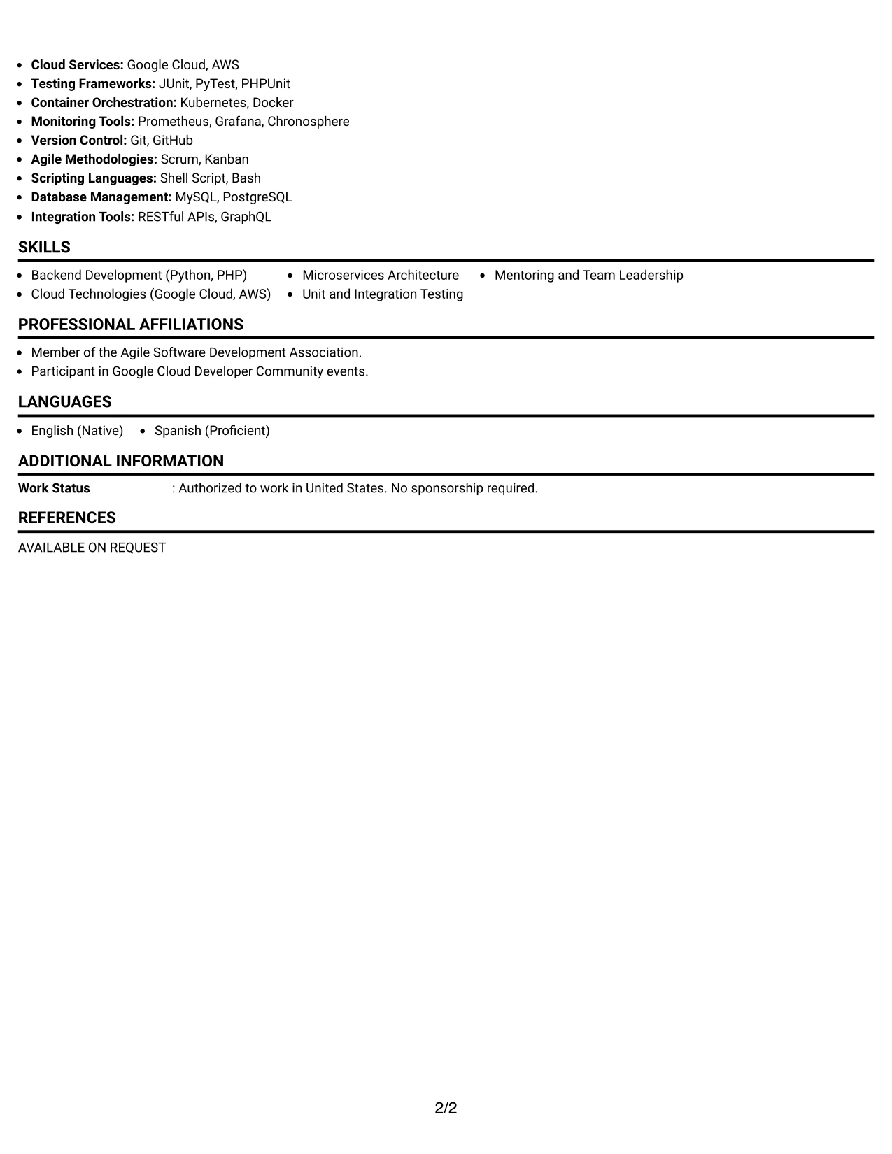 Resume Example Page 2