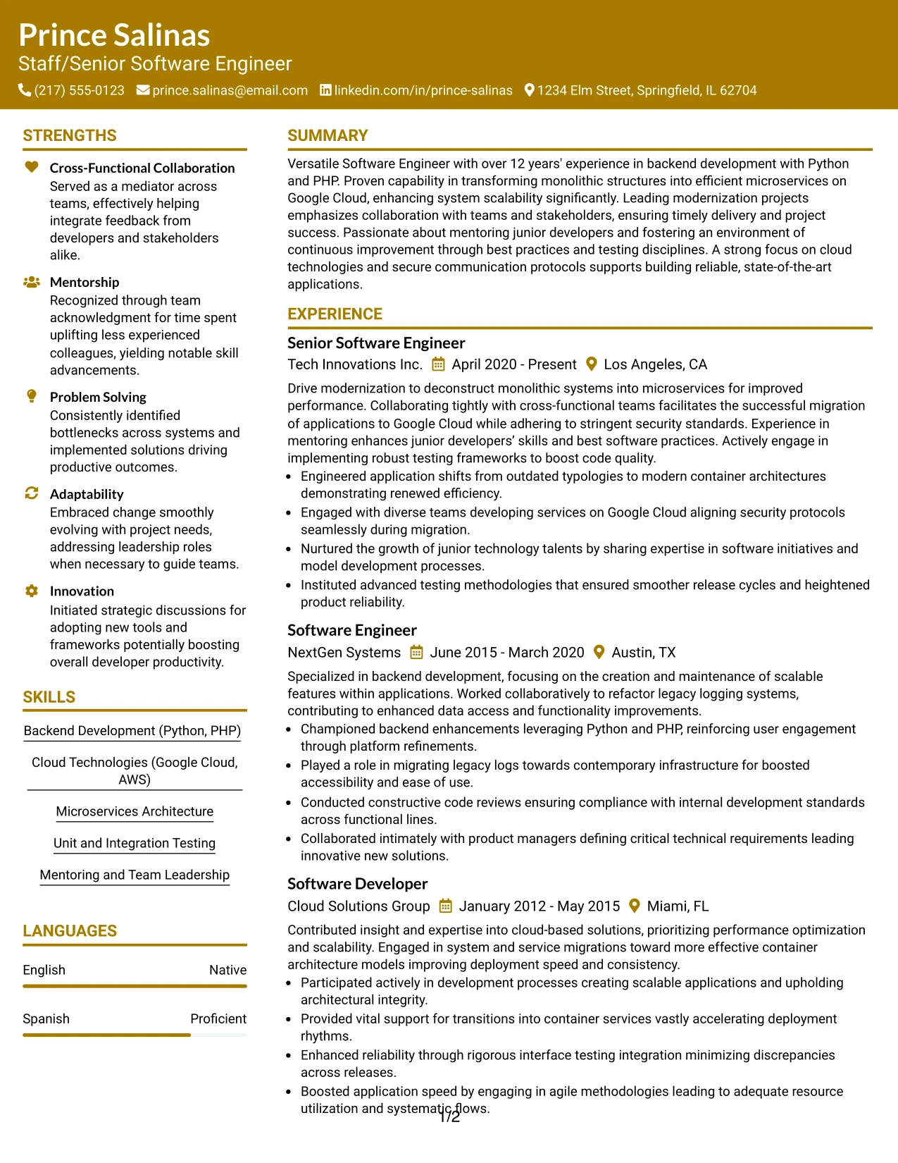 Resume Example Page 1