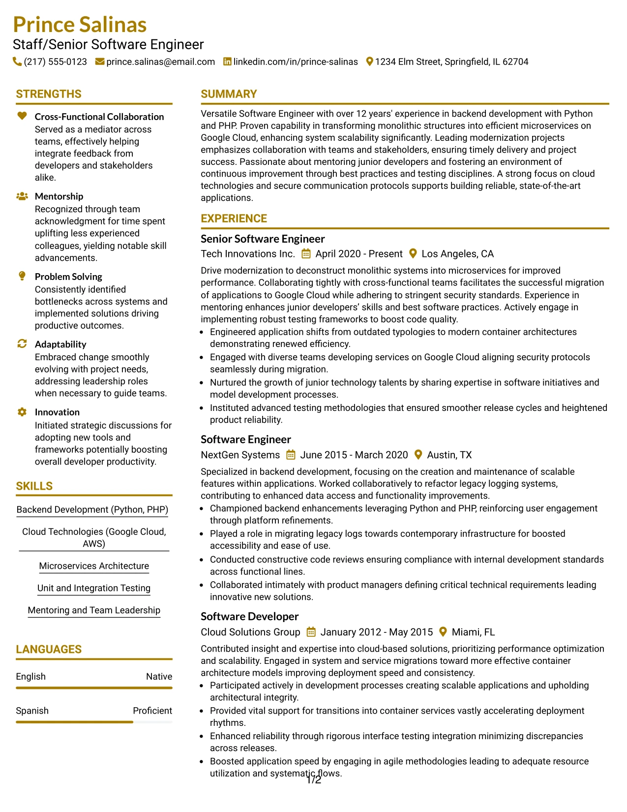 Resume Example Page 1