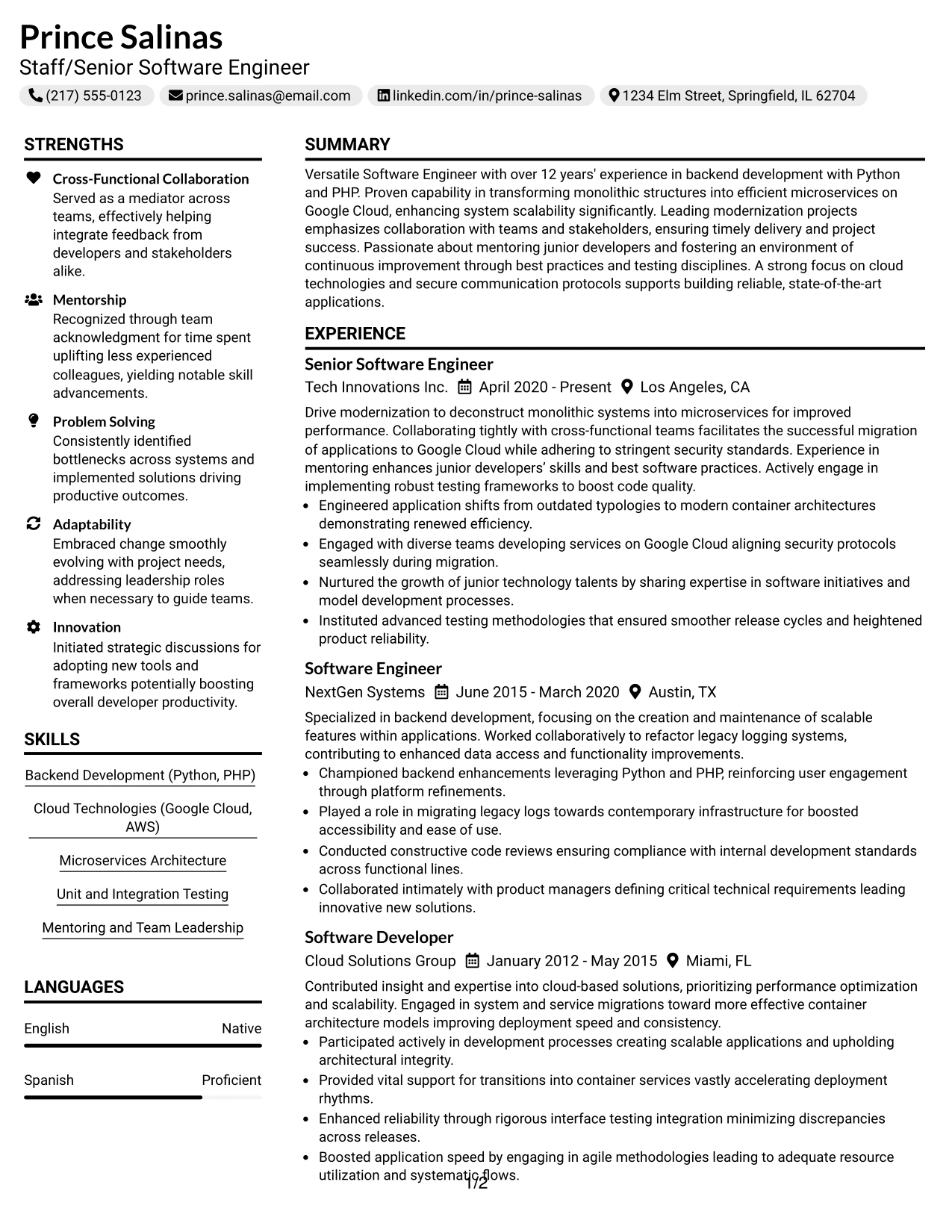 Resume Example Page 1