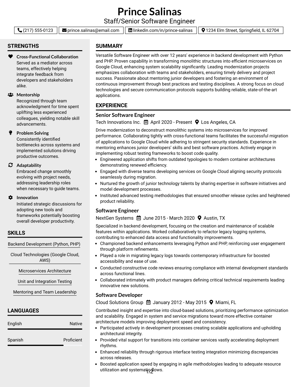 Resume Example Page 1