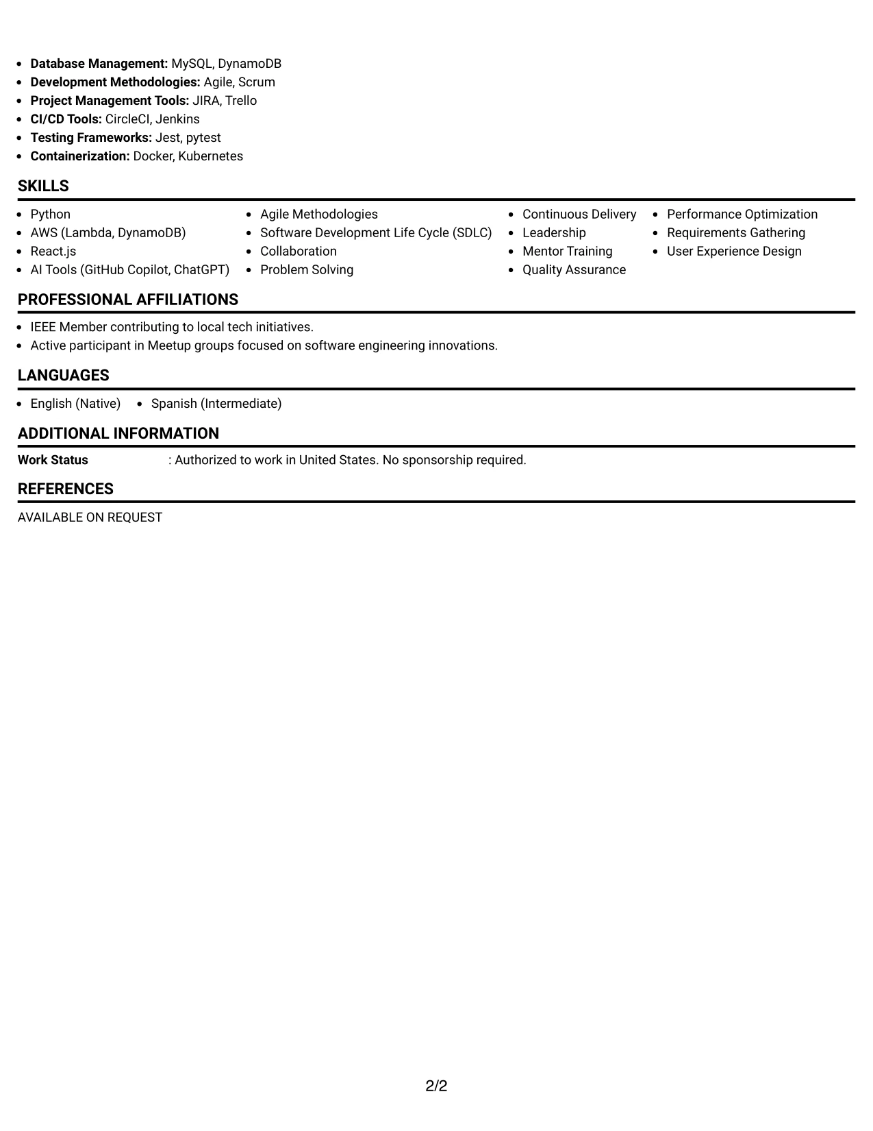 Resume Example Page 2