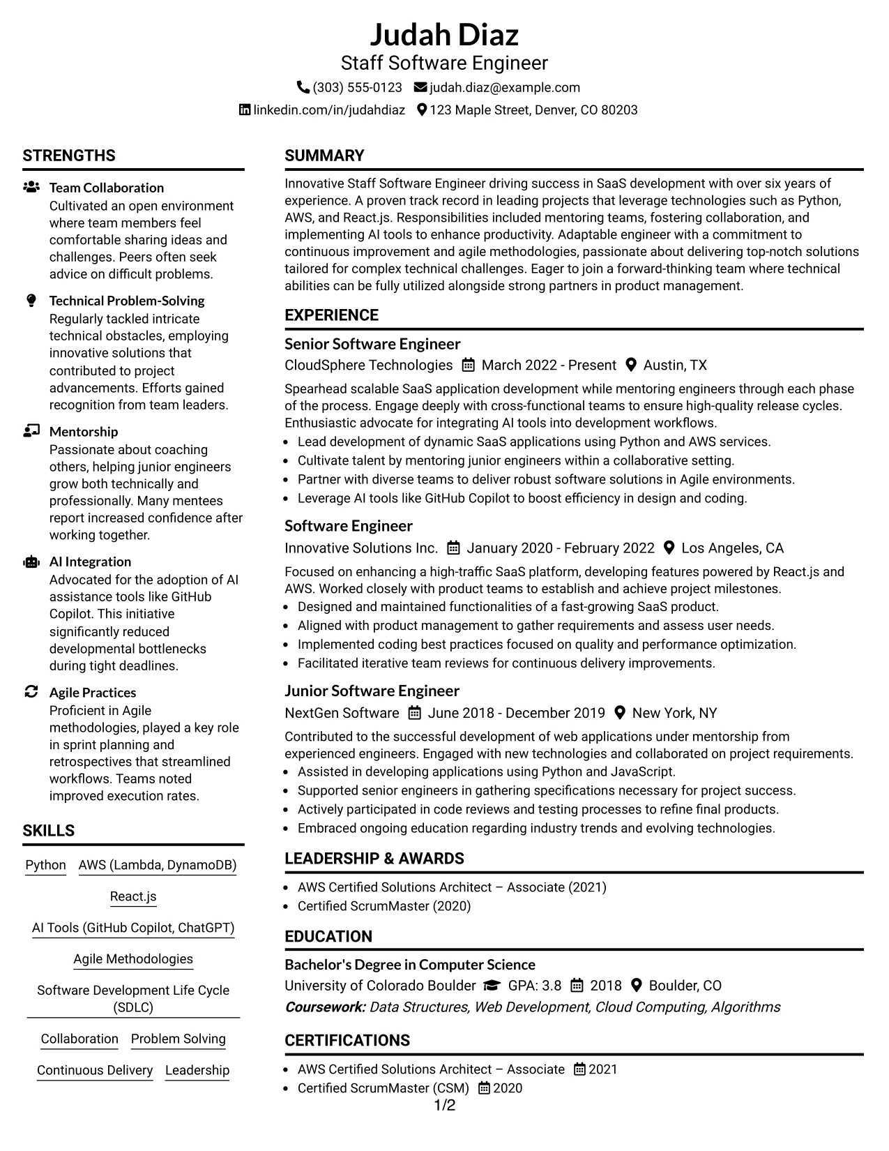 Resume Example Page 1