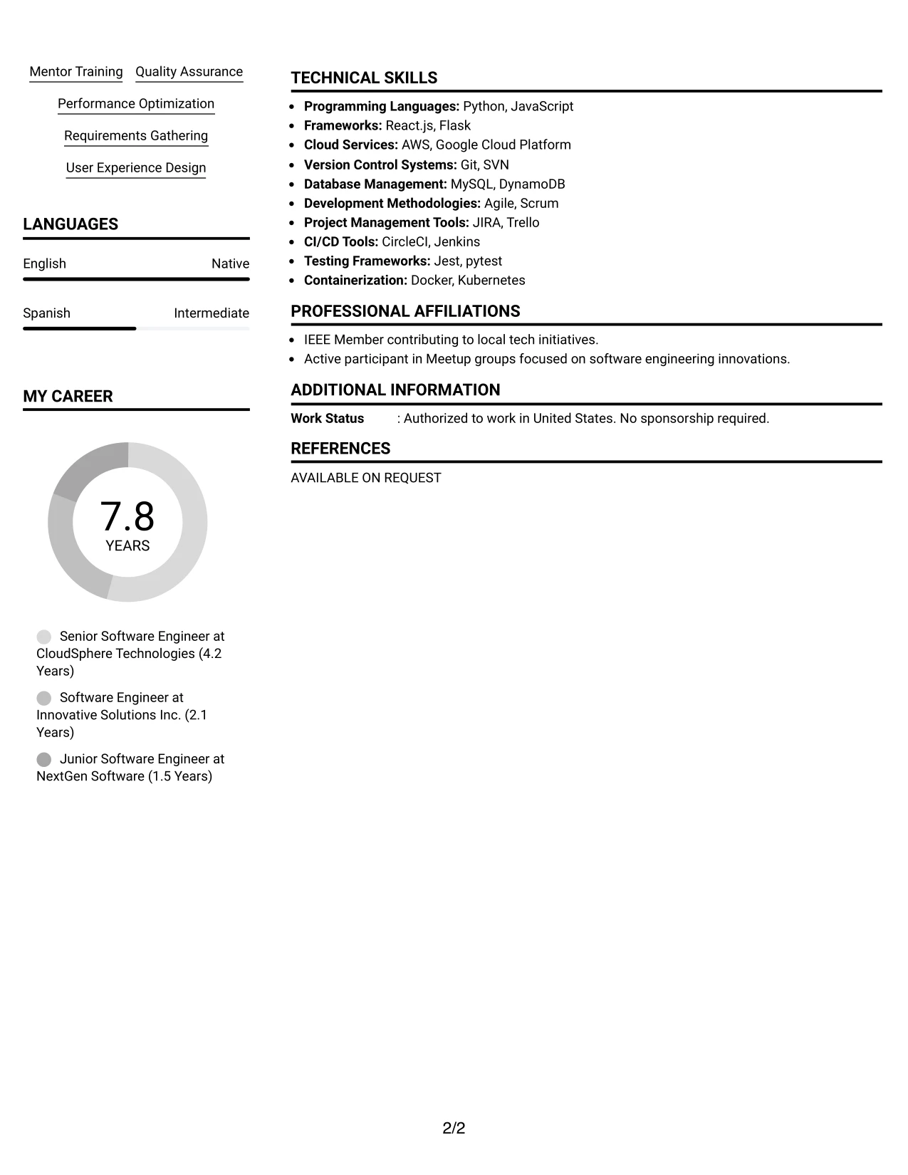 Resume Example Page 2