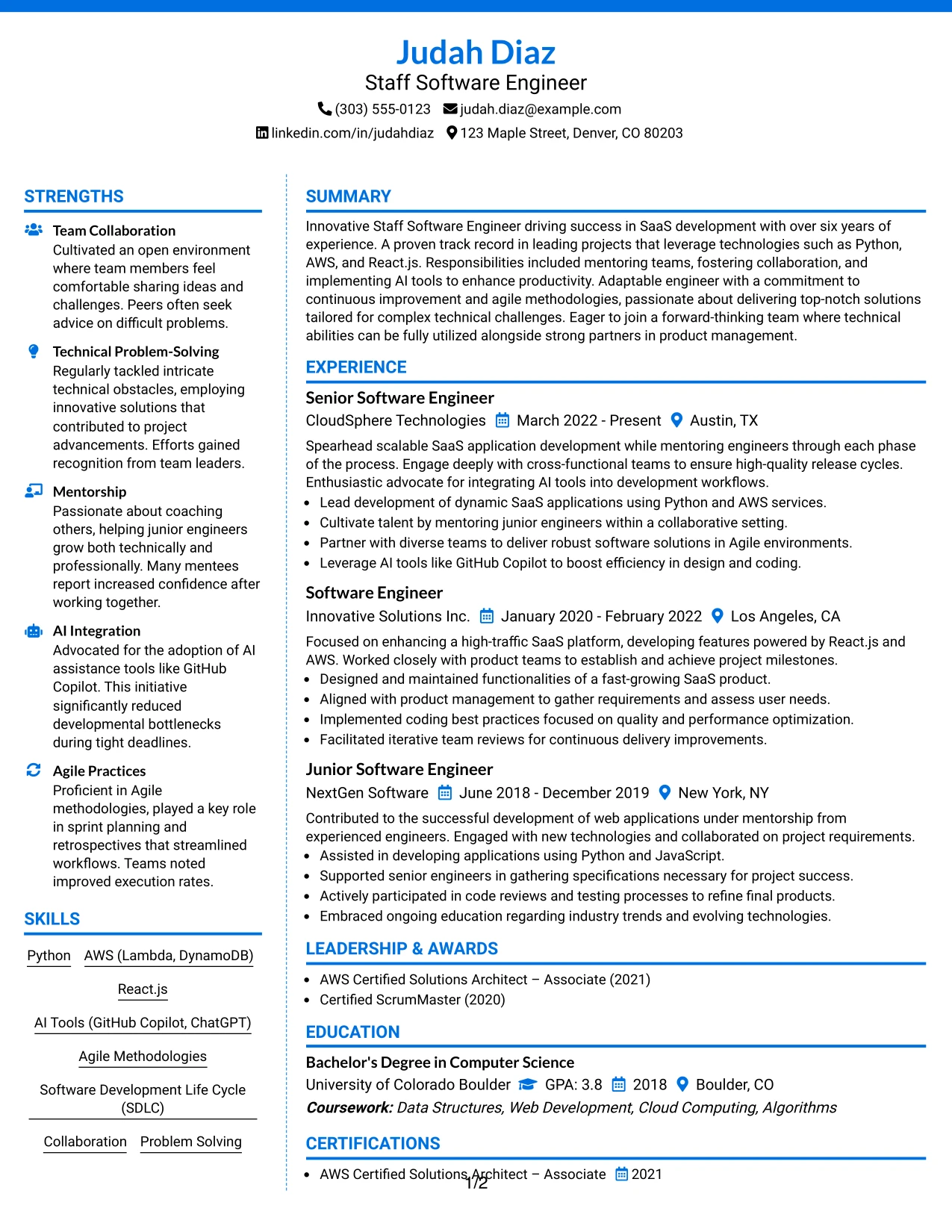 Resume Example Page 1