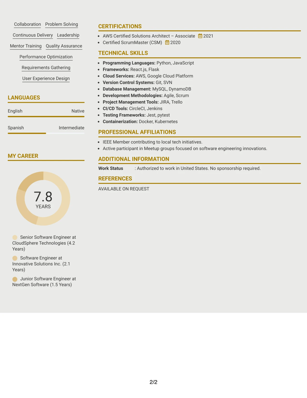 Resume Example Page 2