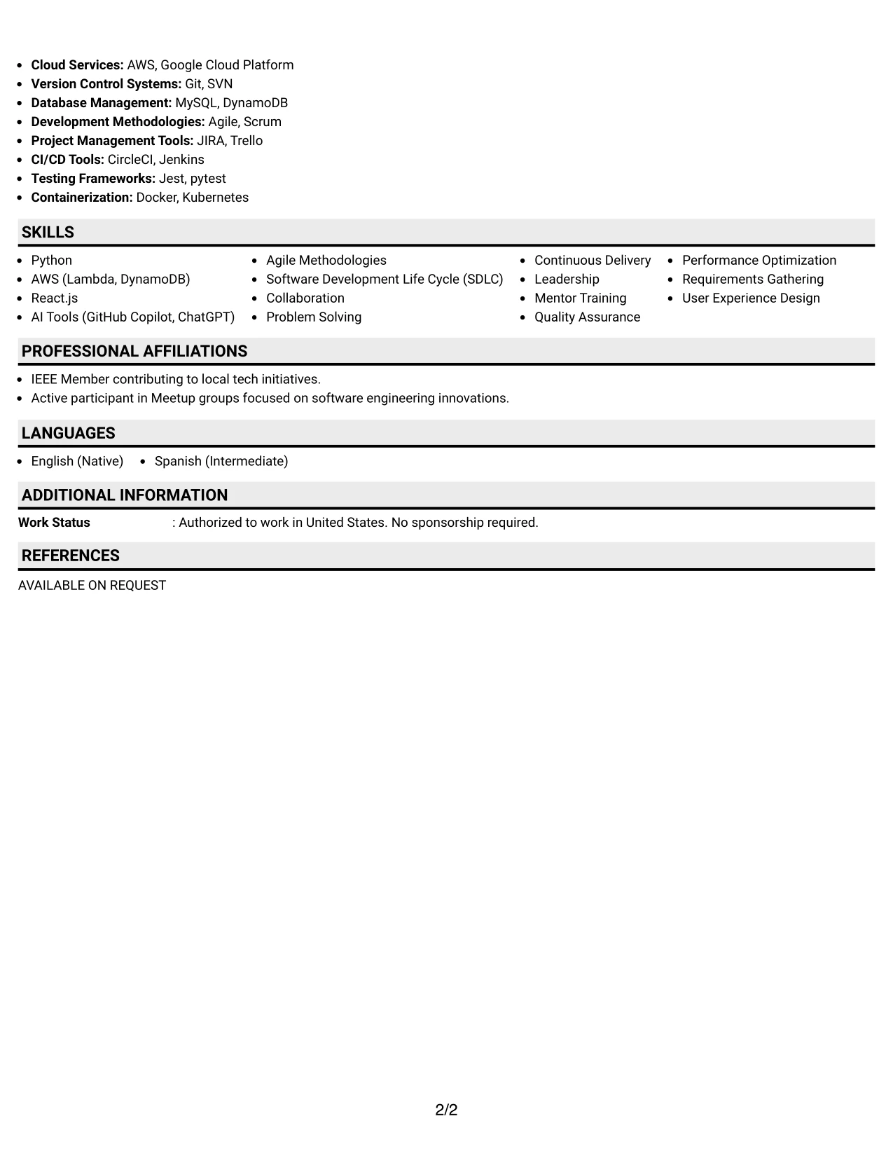 Resume Example Page 2