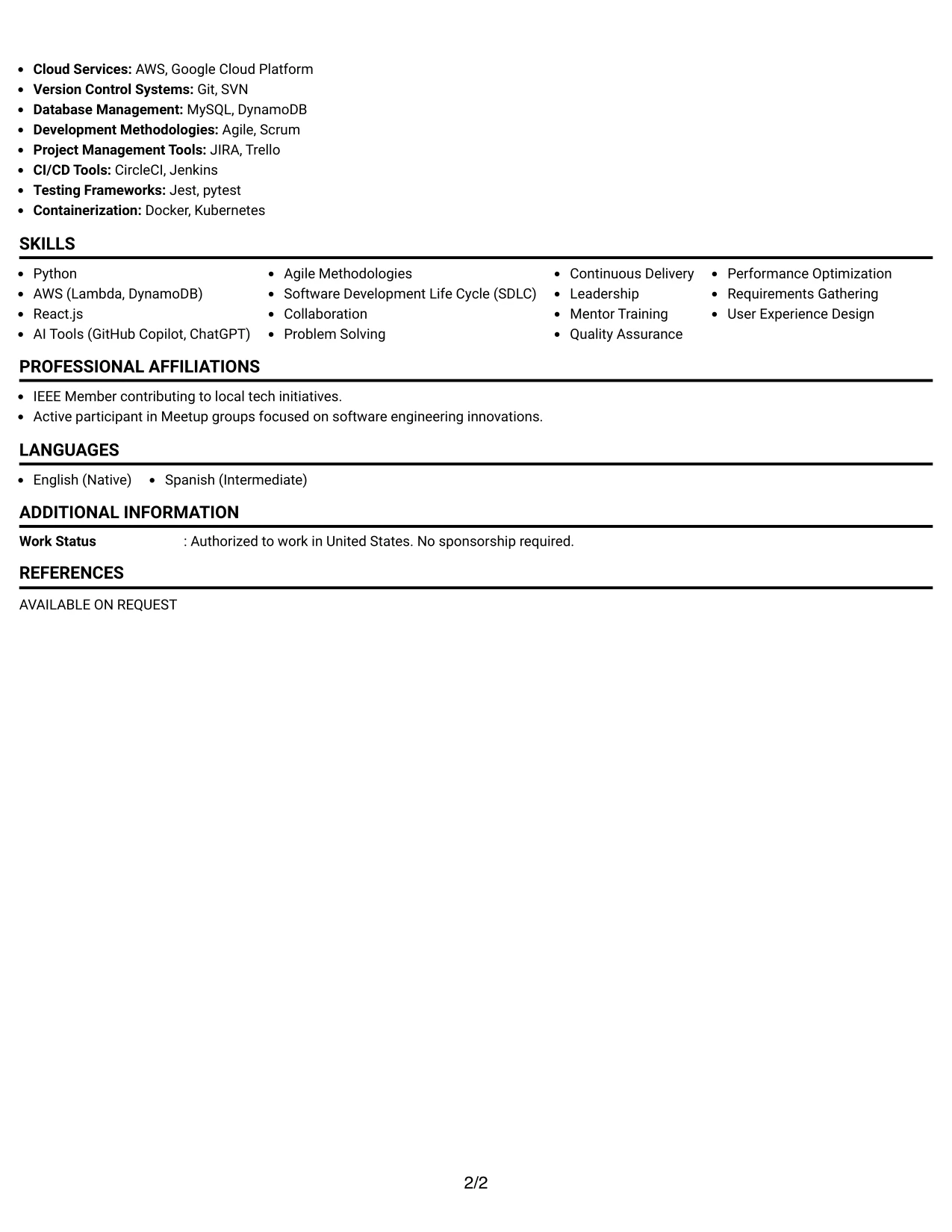 Resume Example Page 2