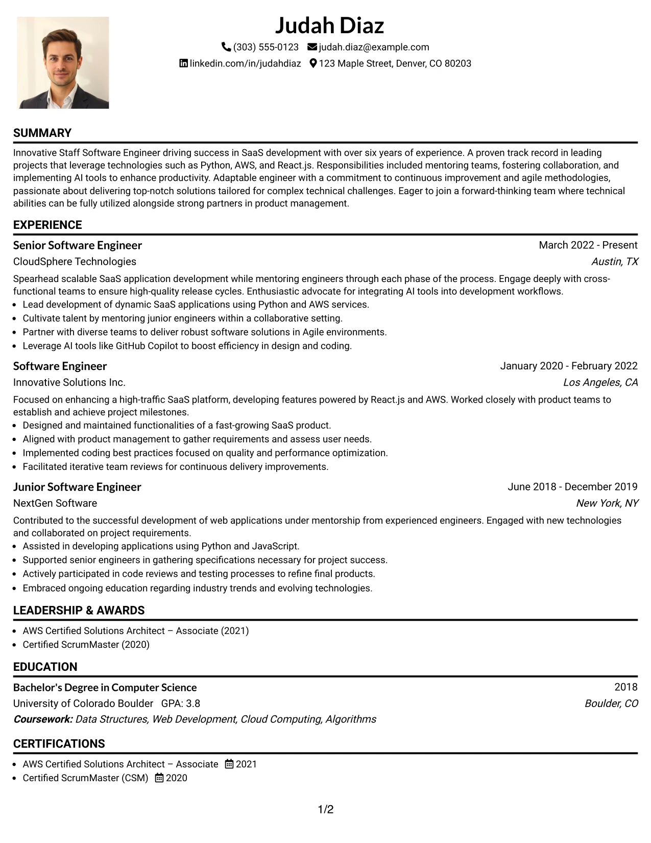 Resume Example Page 1