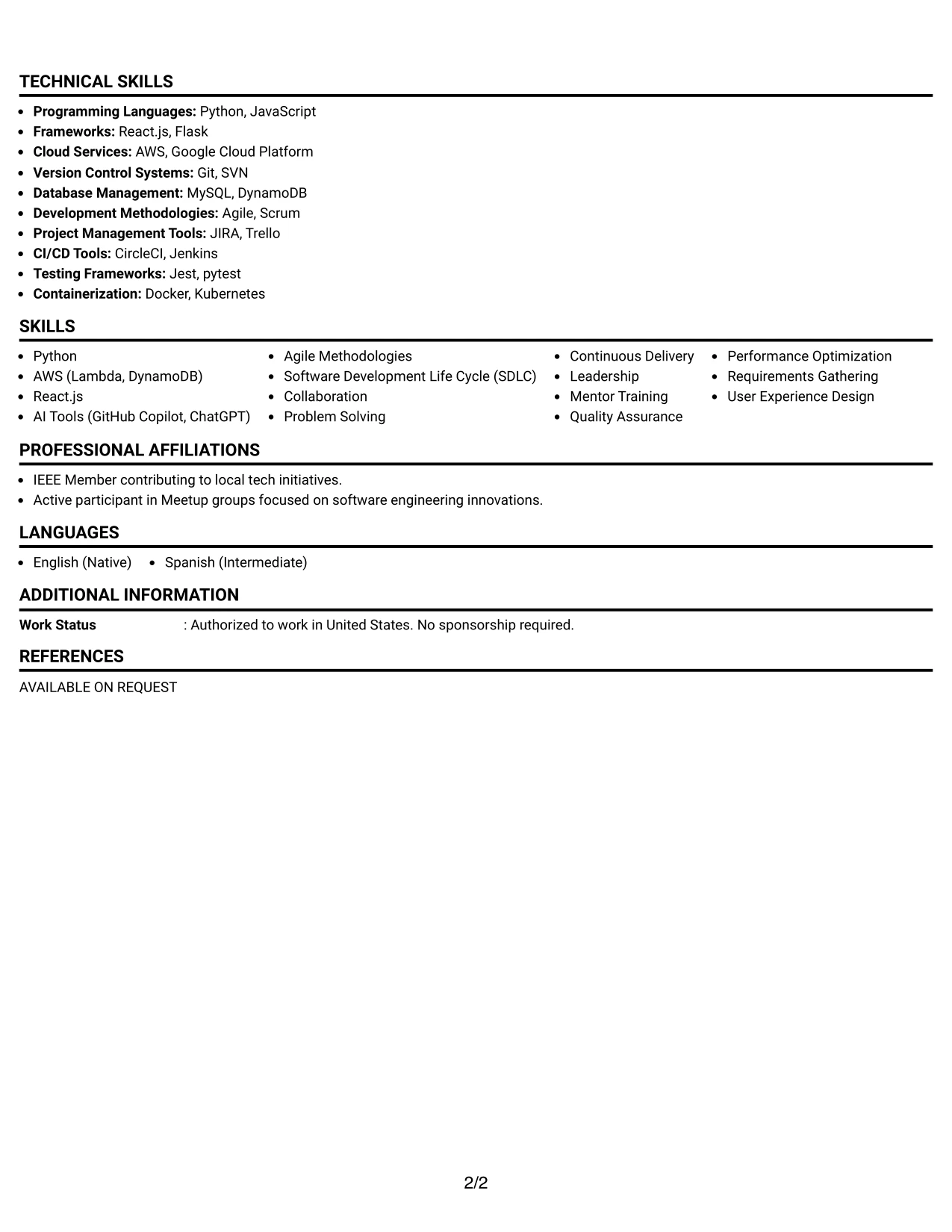 Resume Example Page 2