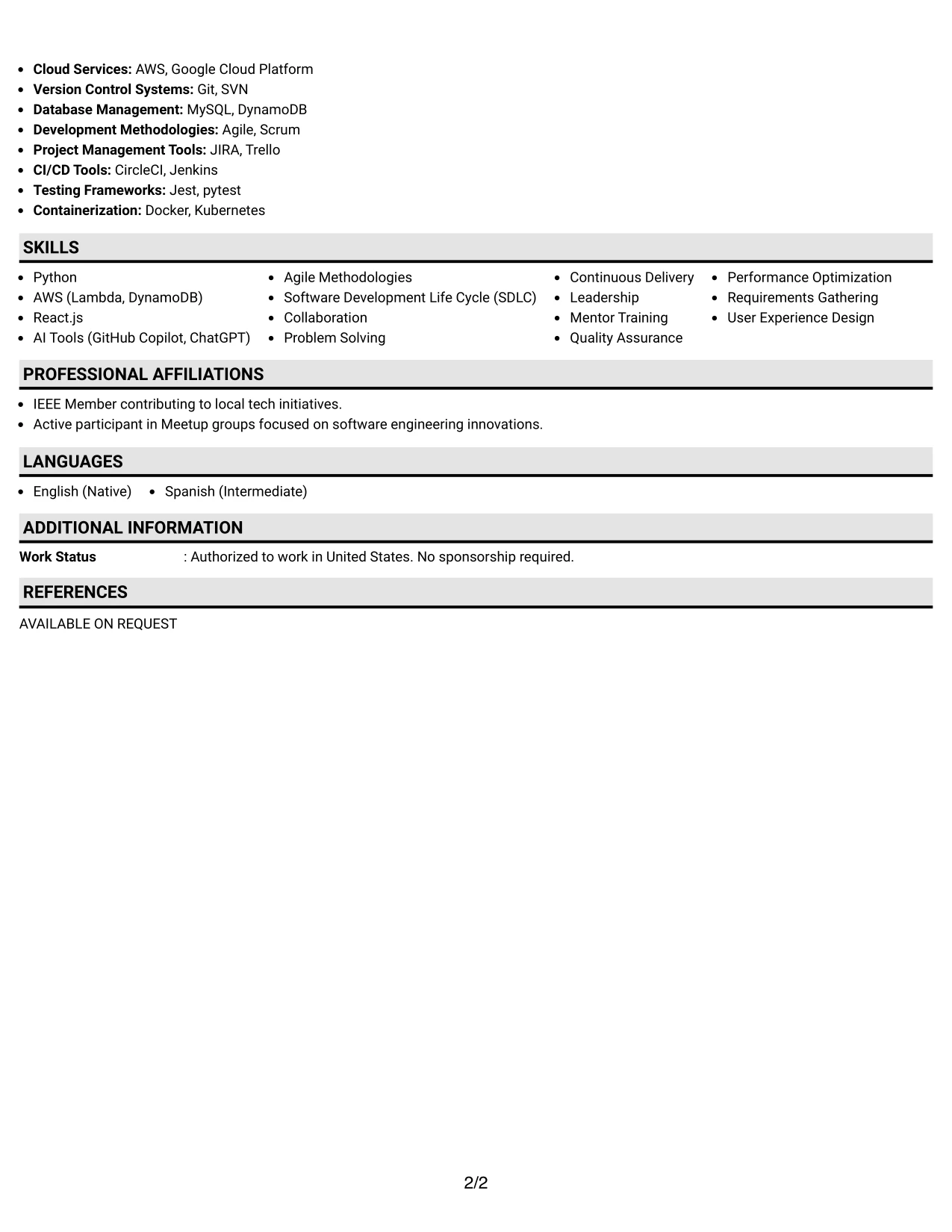 Resume Example Page 2