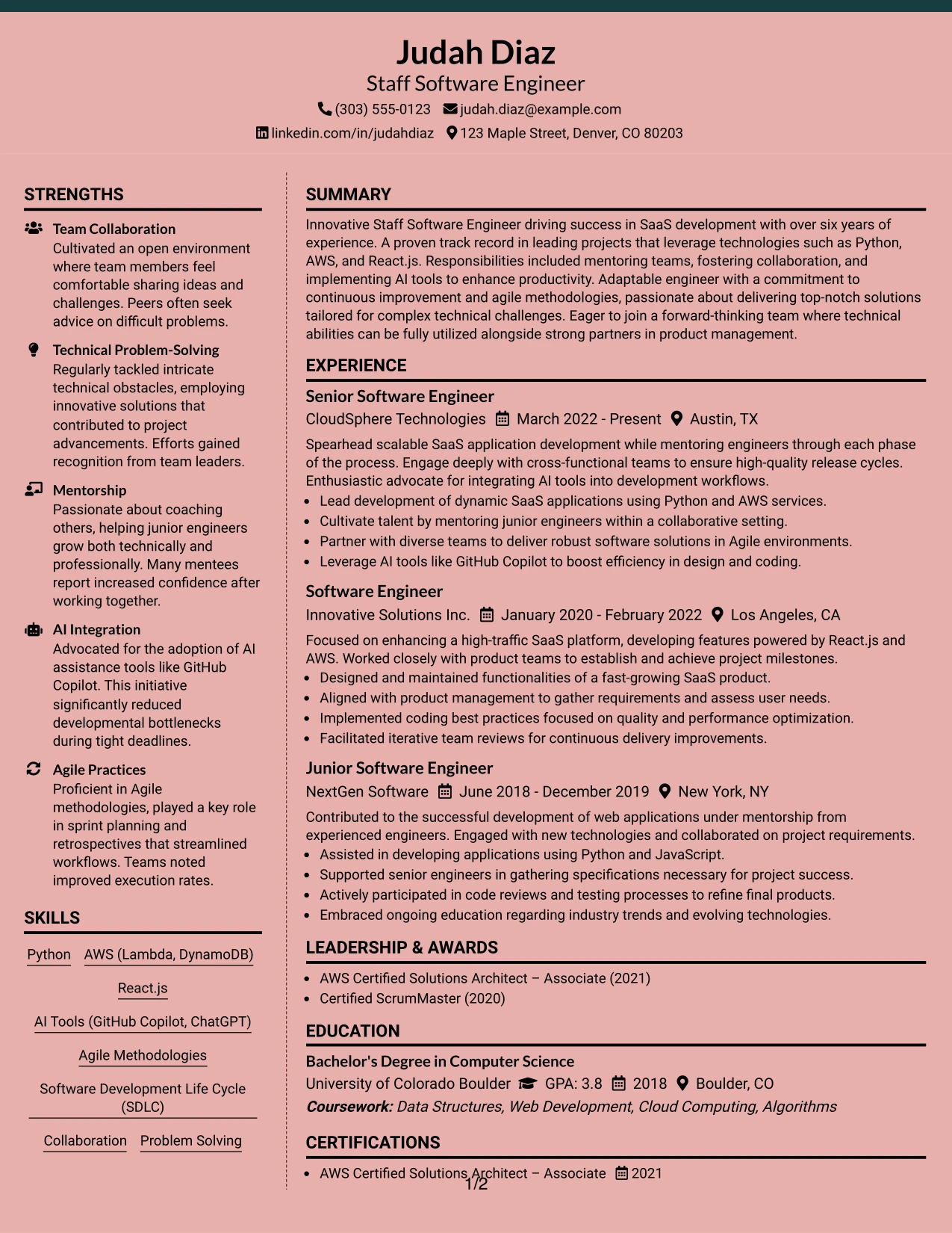 Resume Example Page 1