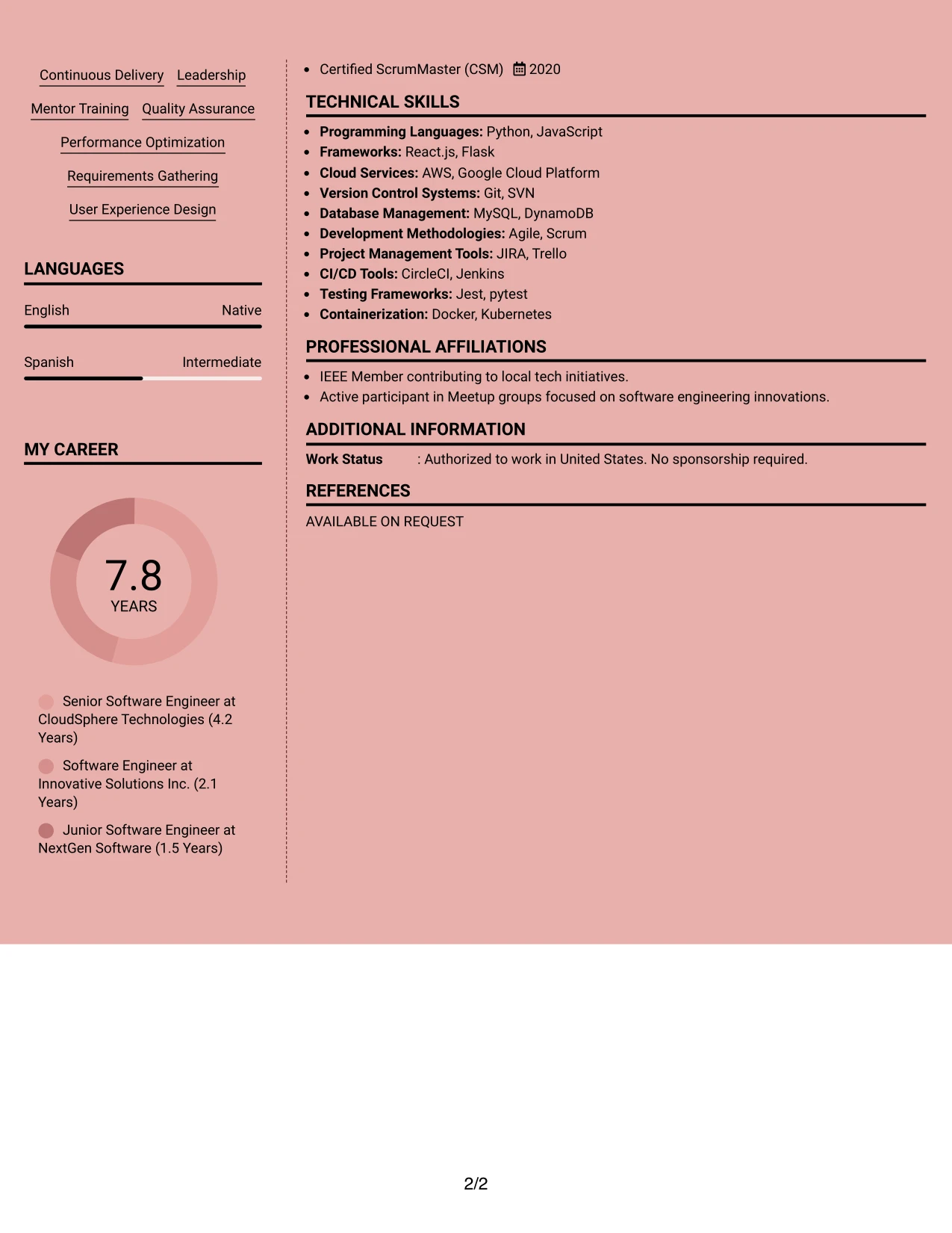 Resume Example Page 2