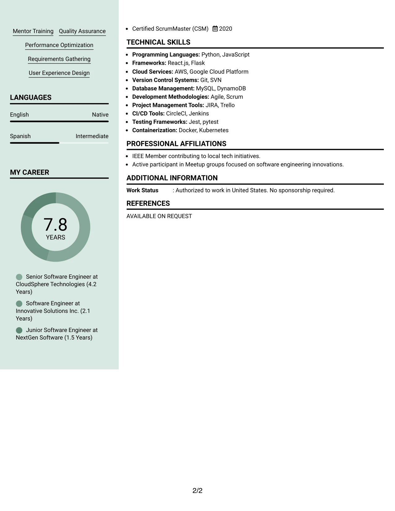 Resume Example Page 2
