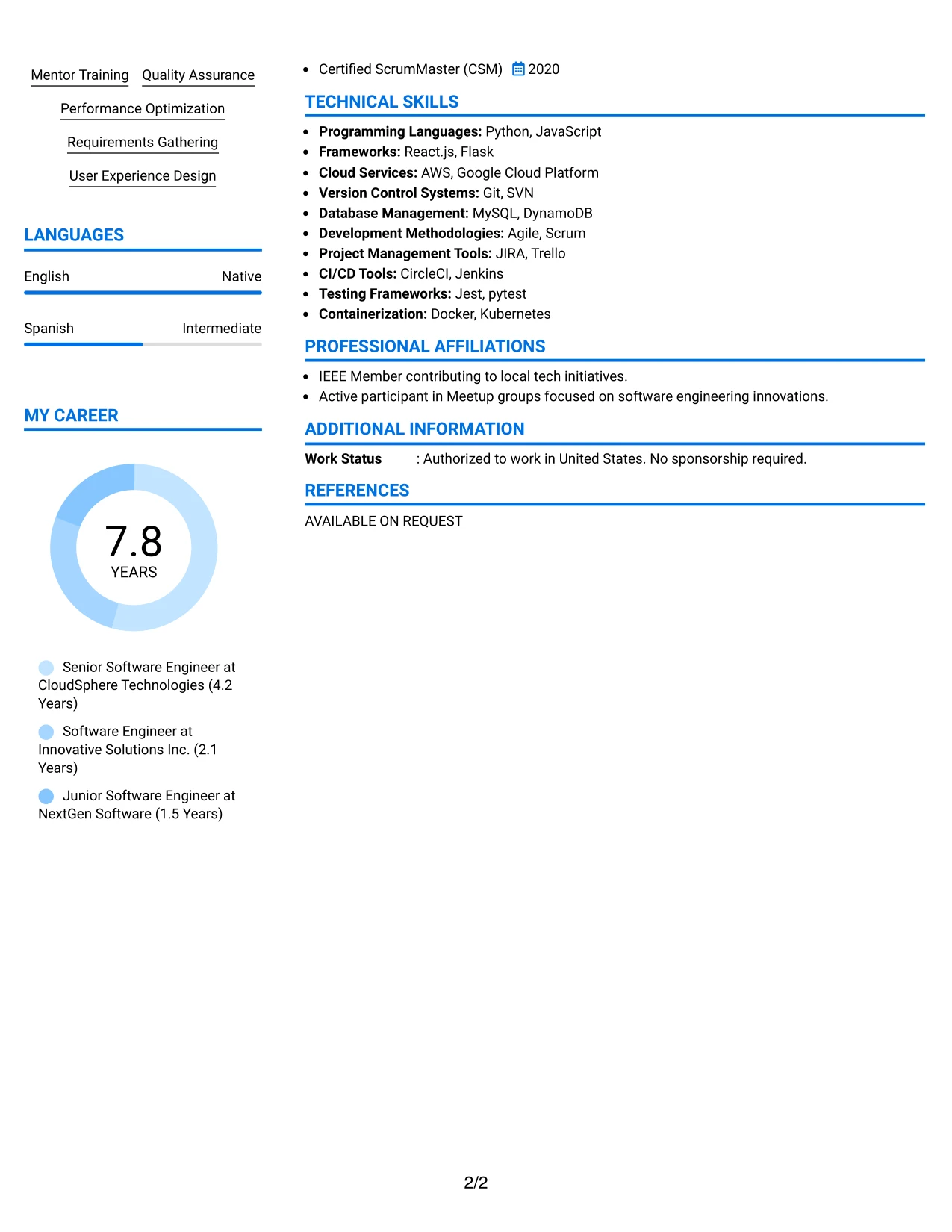 Resume Example Page 2