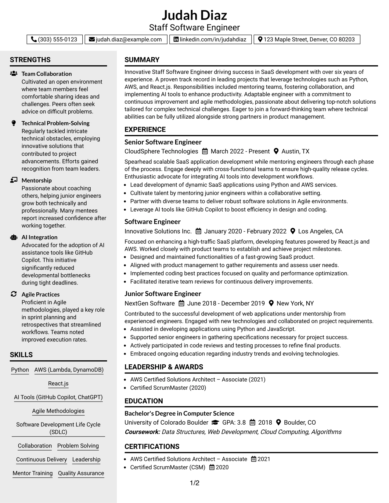 Resume Example Page 1