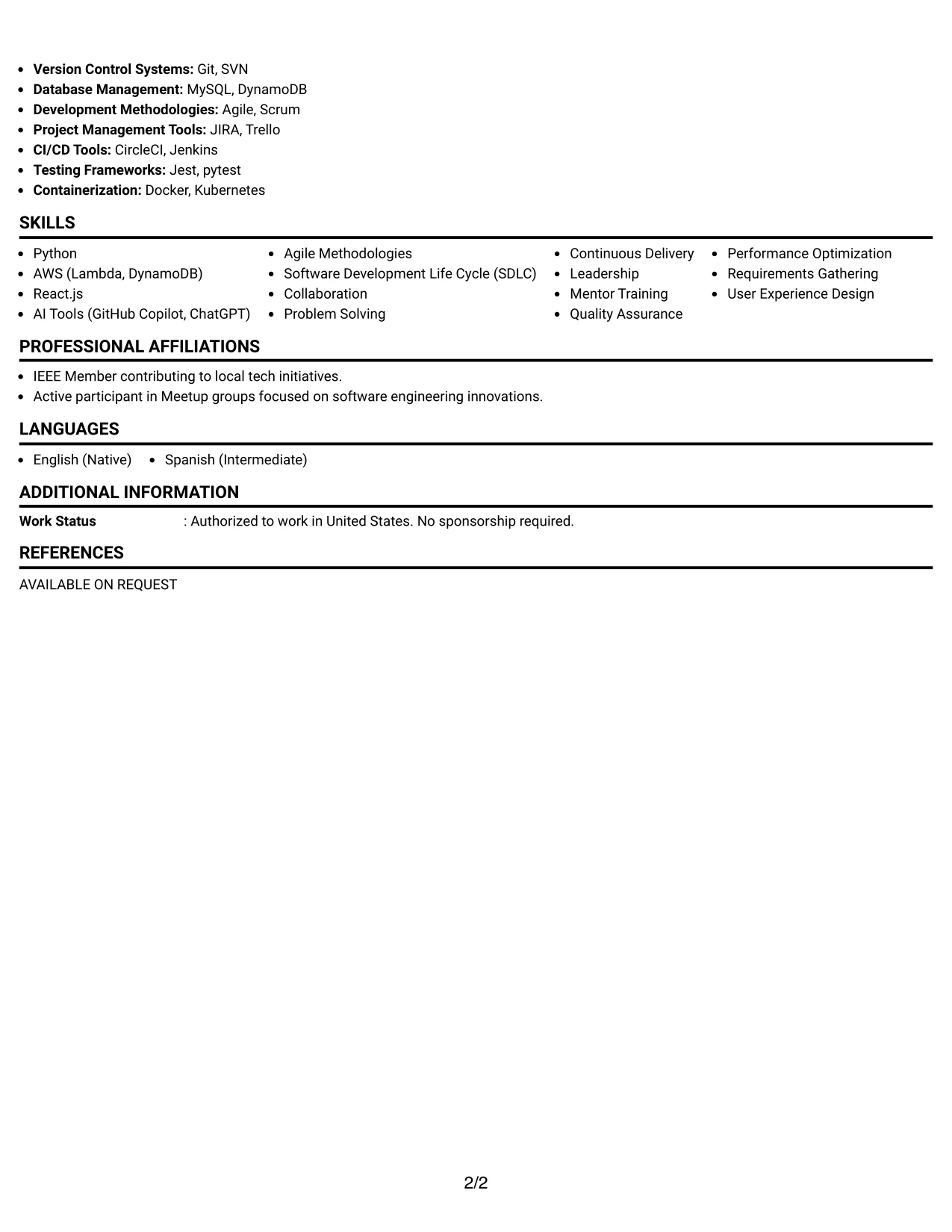 Resume Example Page 2