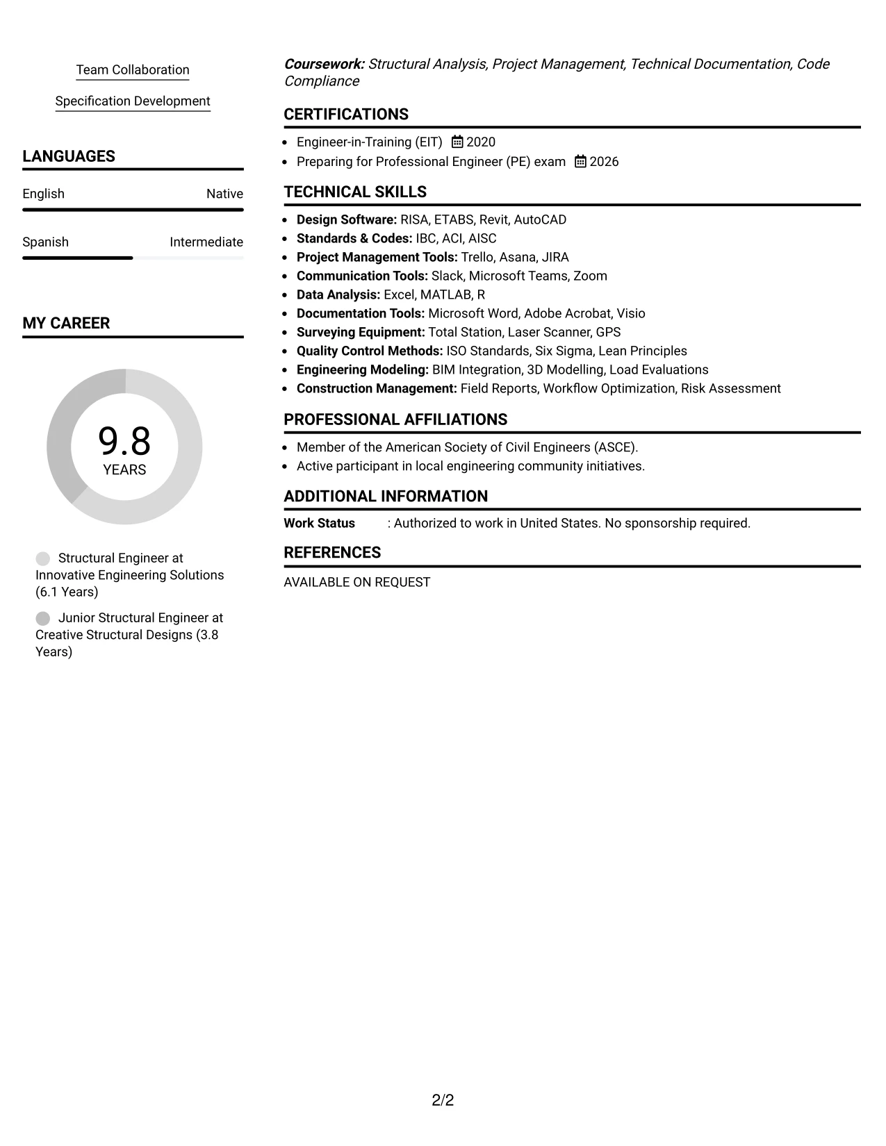 Resume Example Page 2