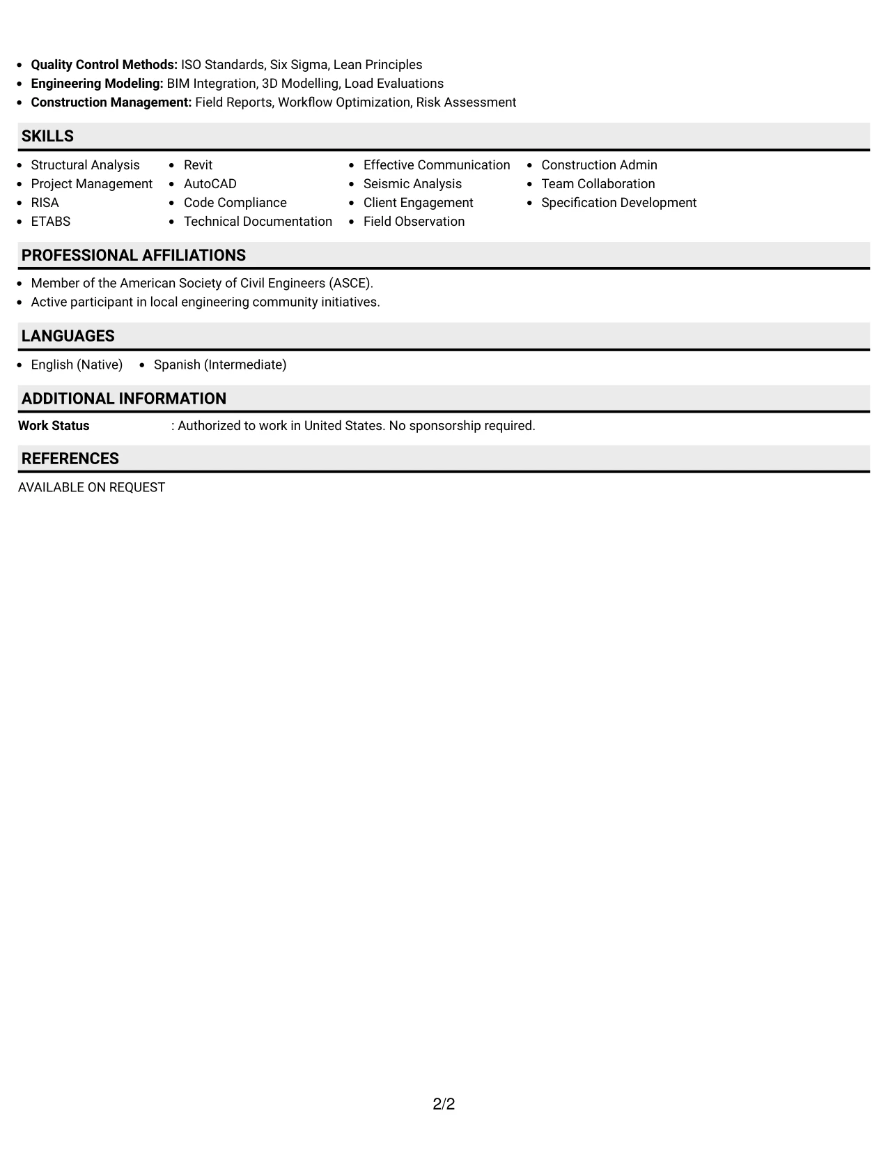 Resume Example Page 2