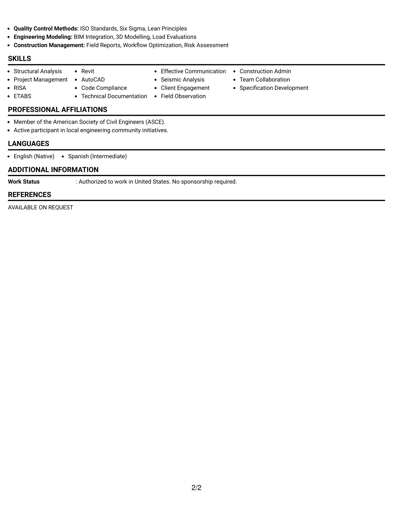 Resume Example Page 2