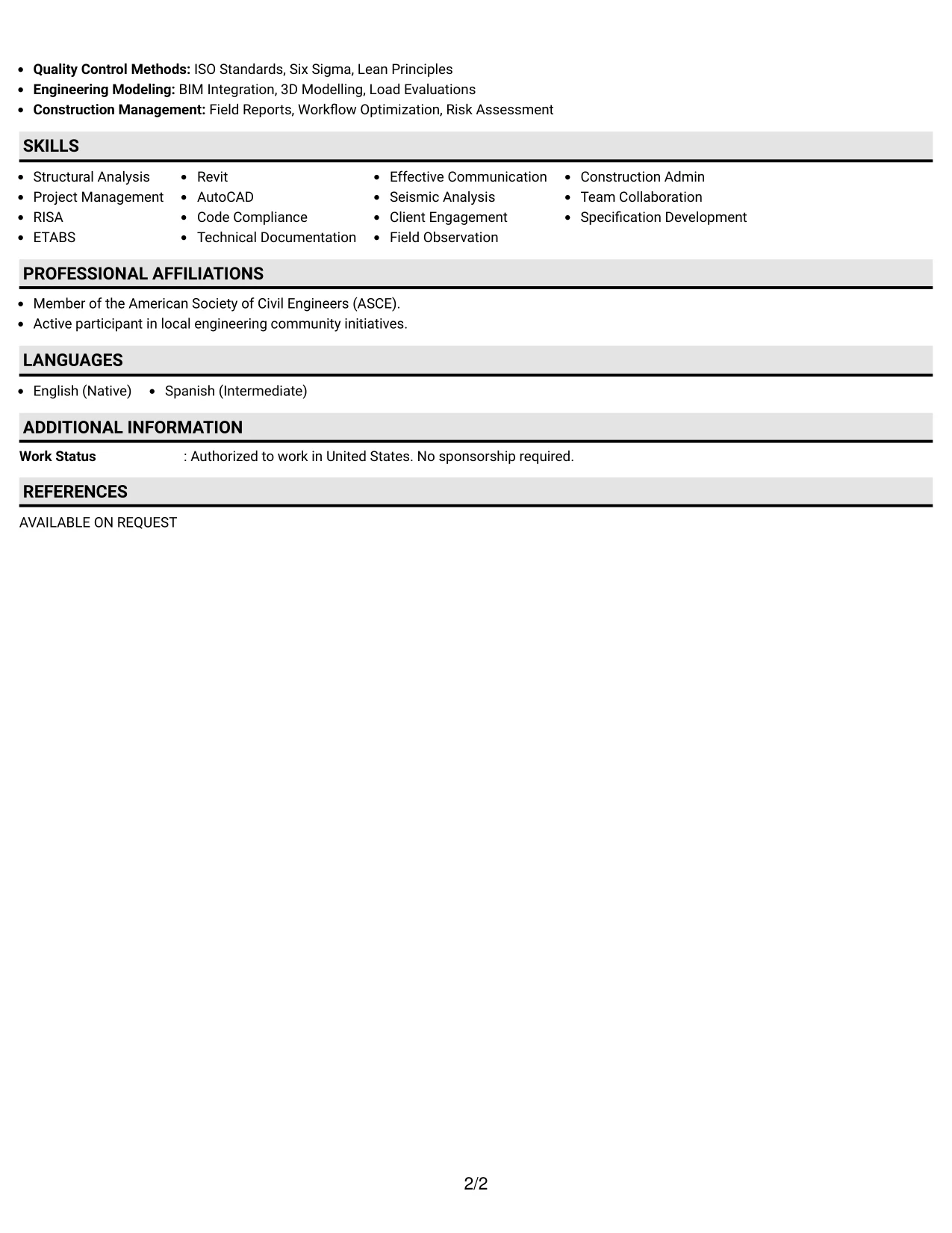 Resume Example Page 2
