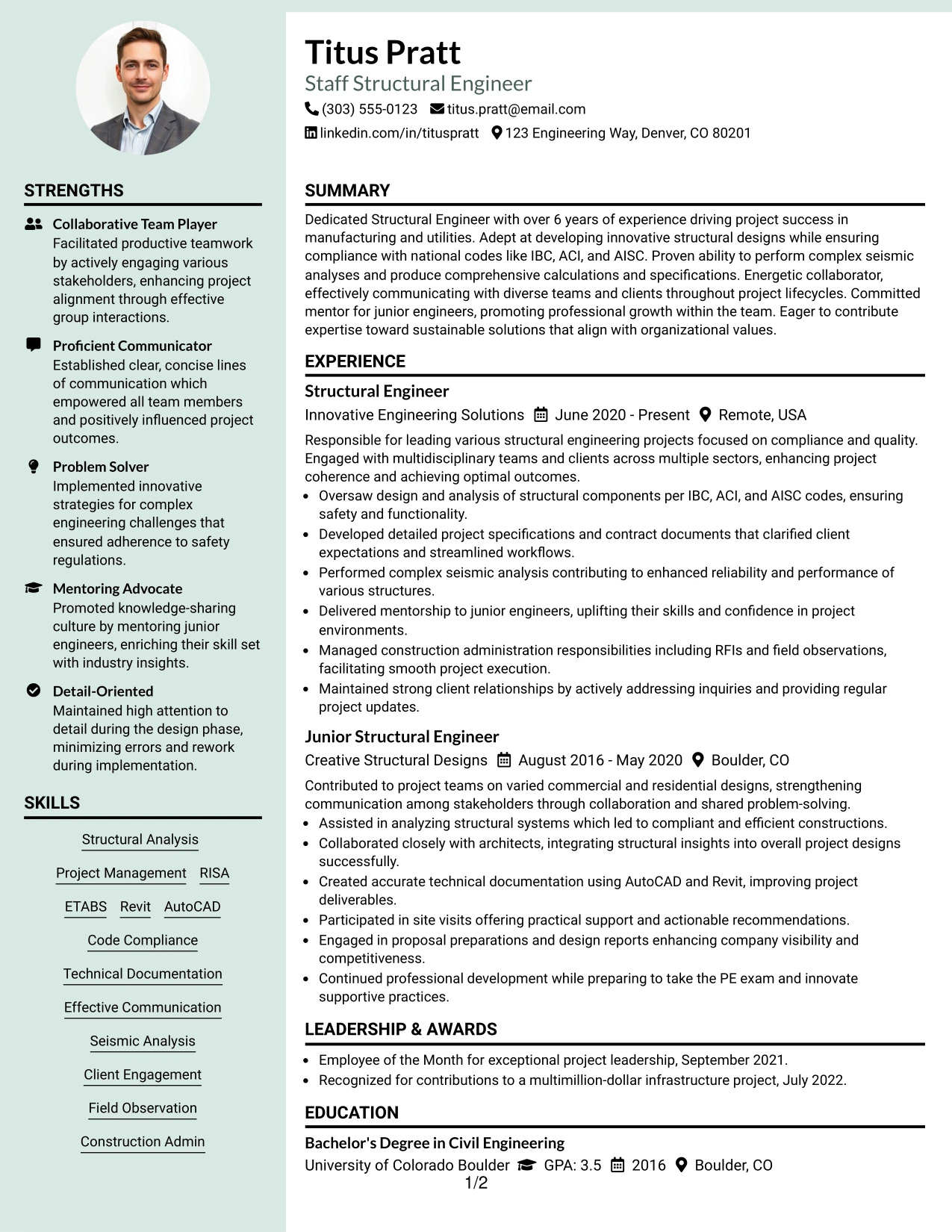 Resume Example Page 1