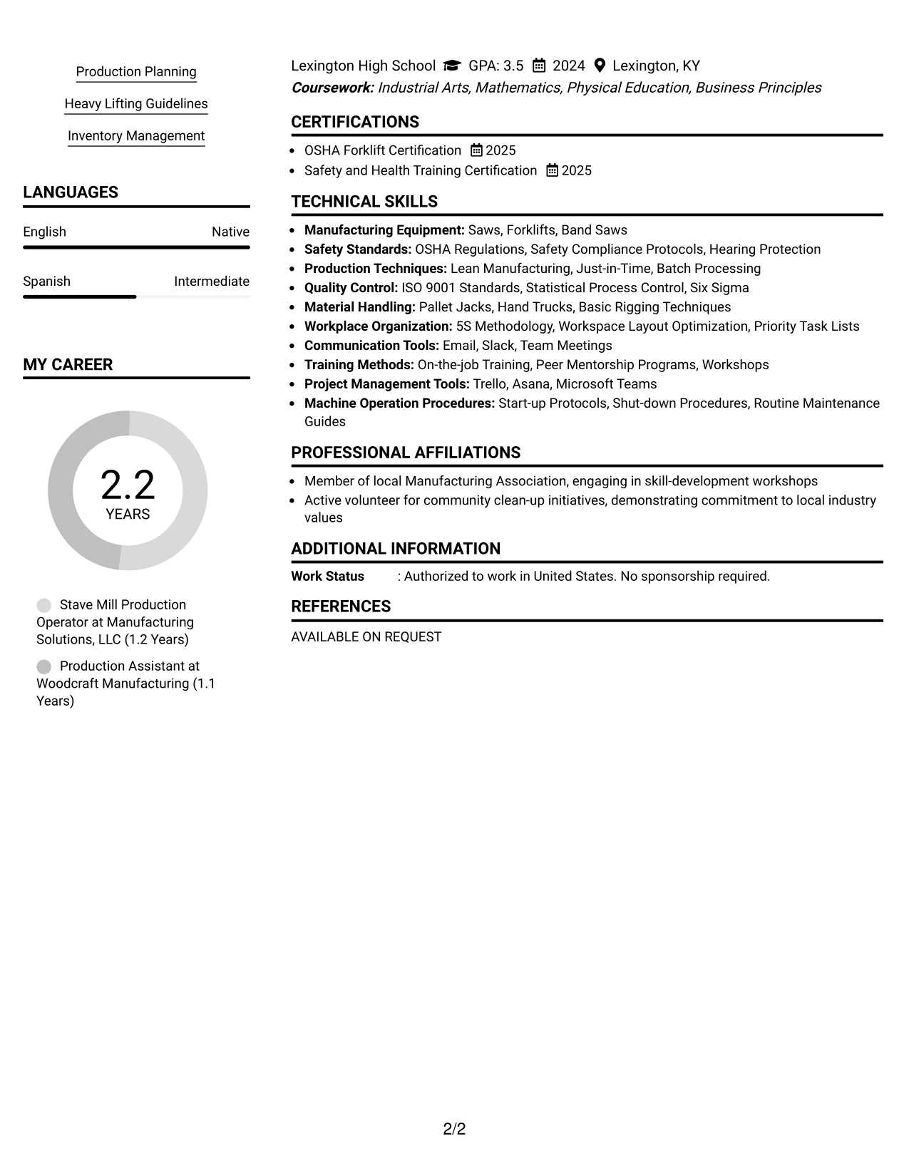 Resume Example Page 2