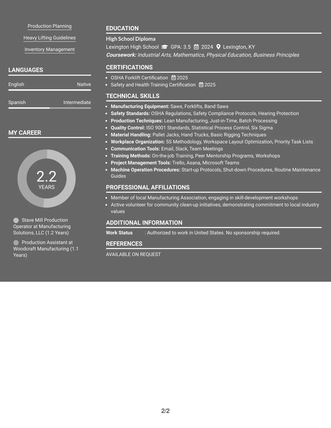 Resume Example Page 2