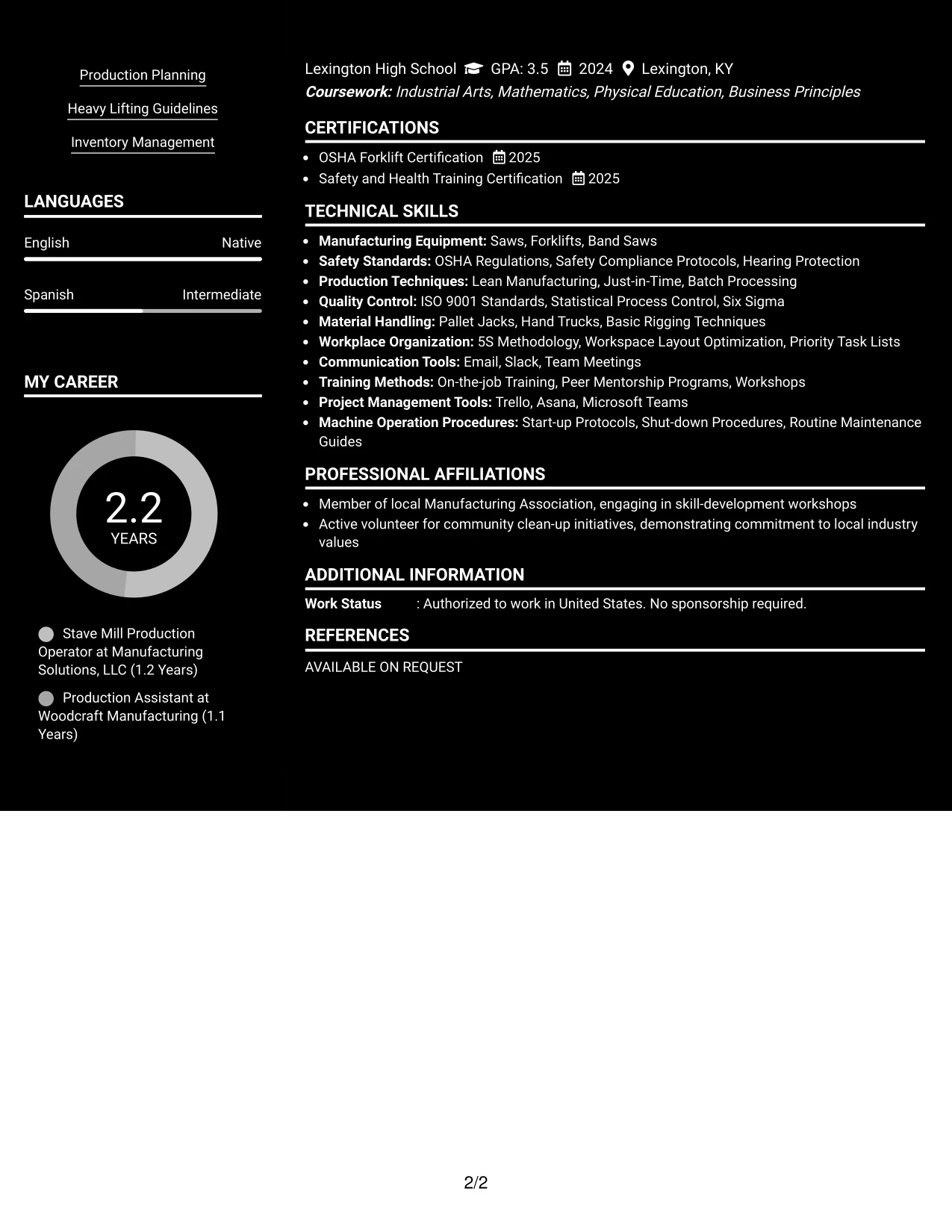 Resume Example Page 2
