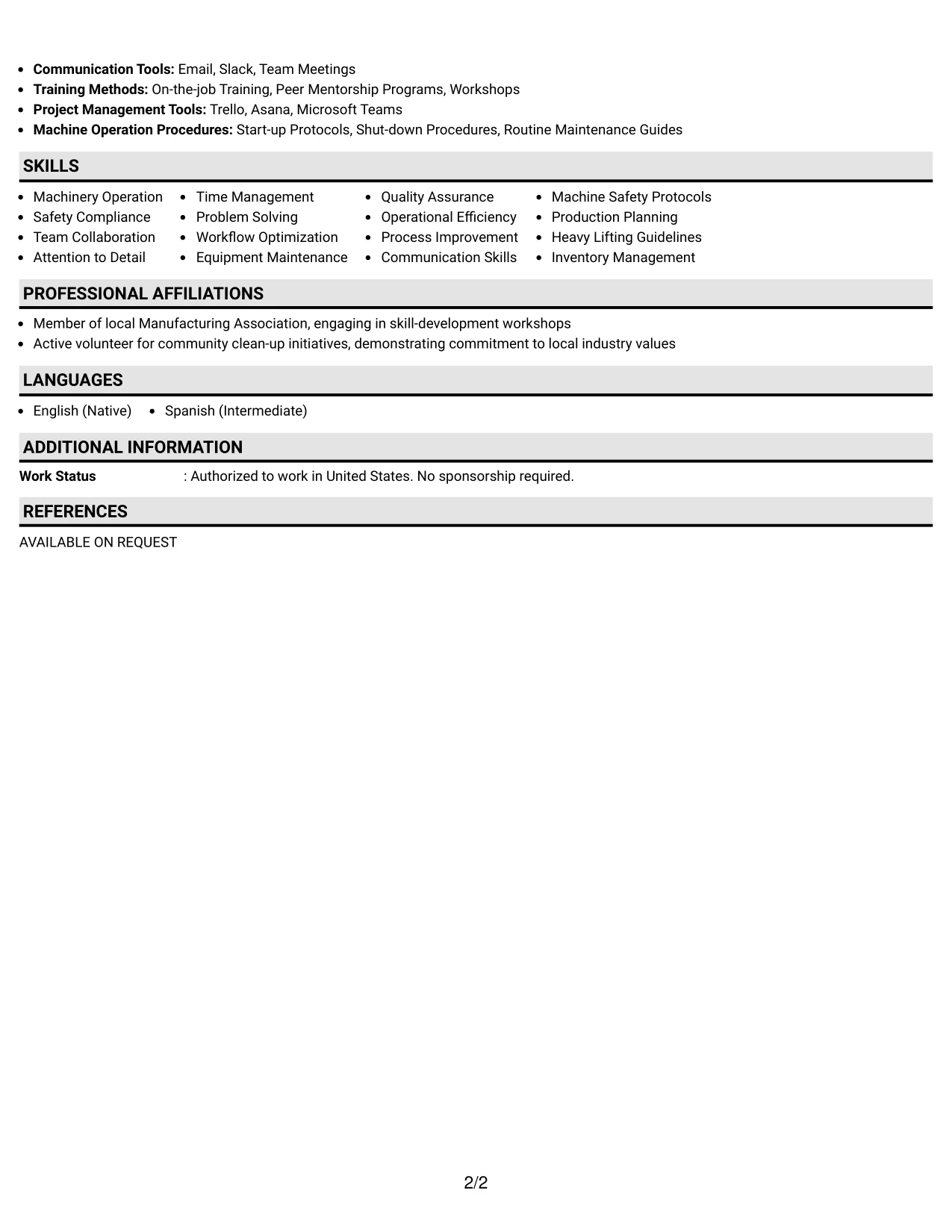 Resume Example Page 2