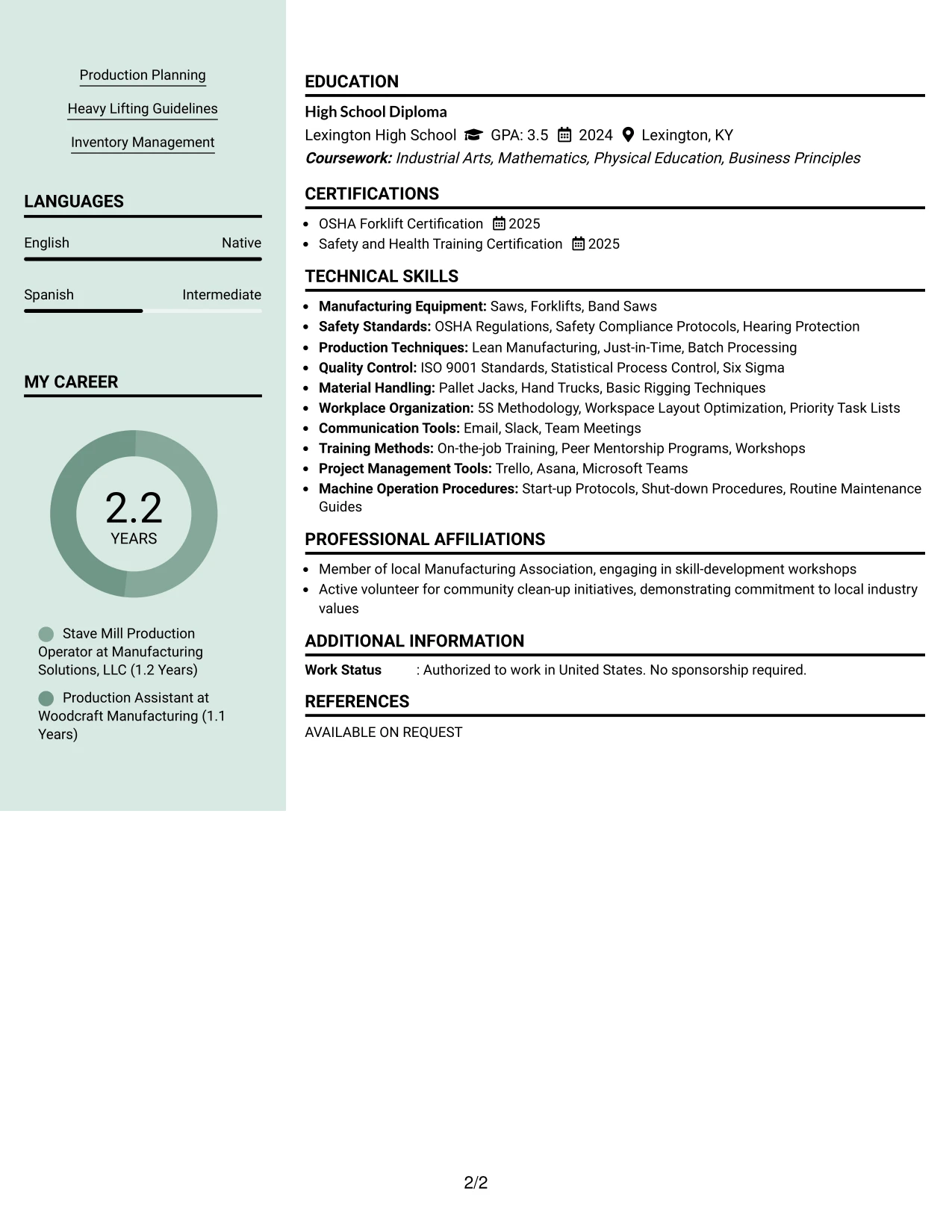 Resume Example Page 2