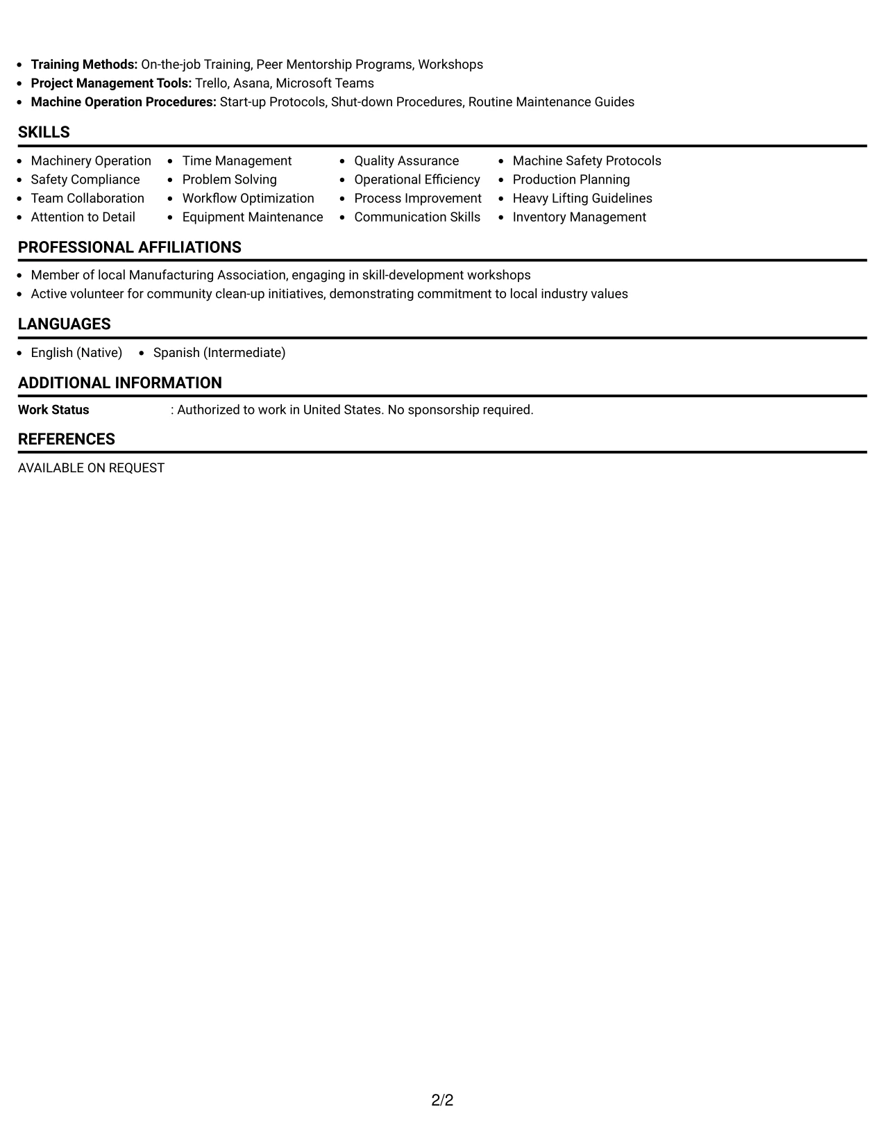 Resume Example Page 2