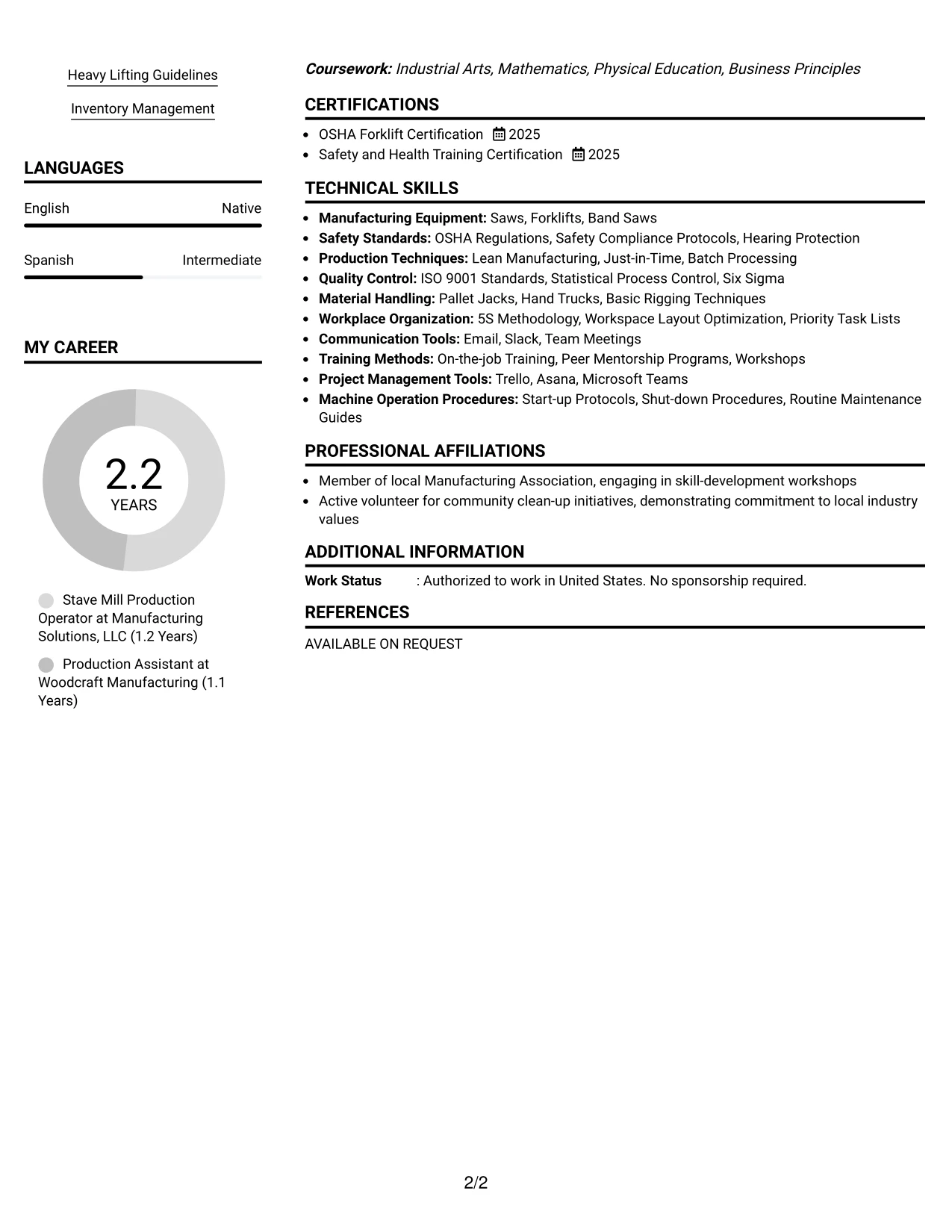 Resume Example Page 2