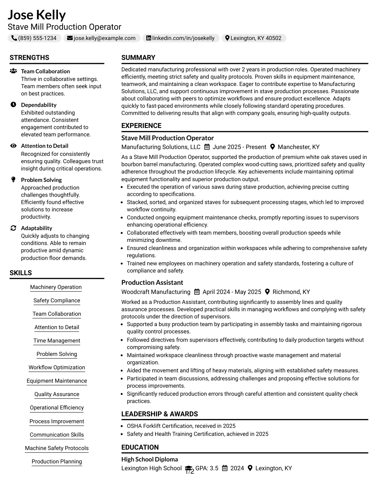 Resume Example Page 1
