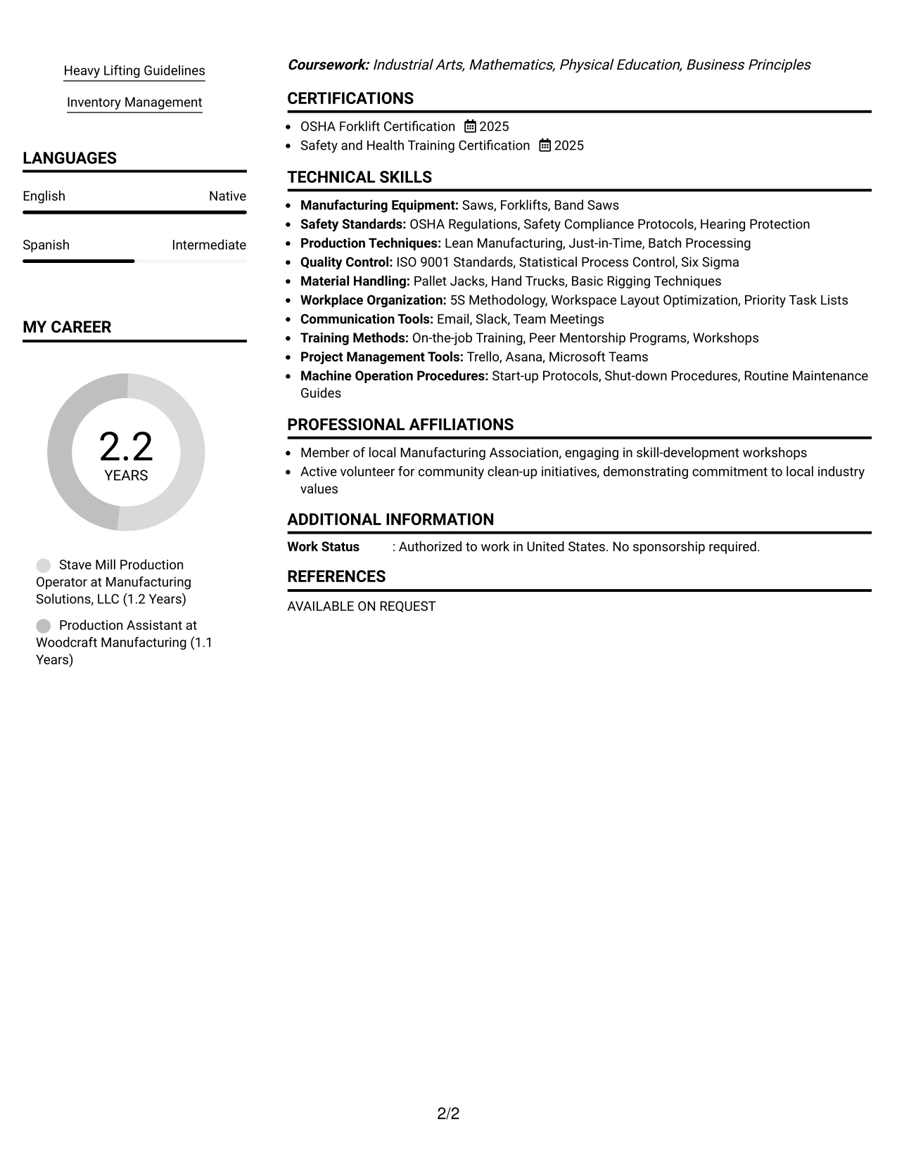 Resume Example Page 2