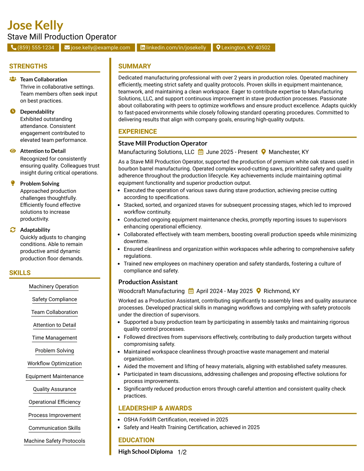 Resume Example Page 1