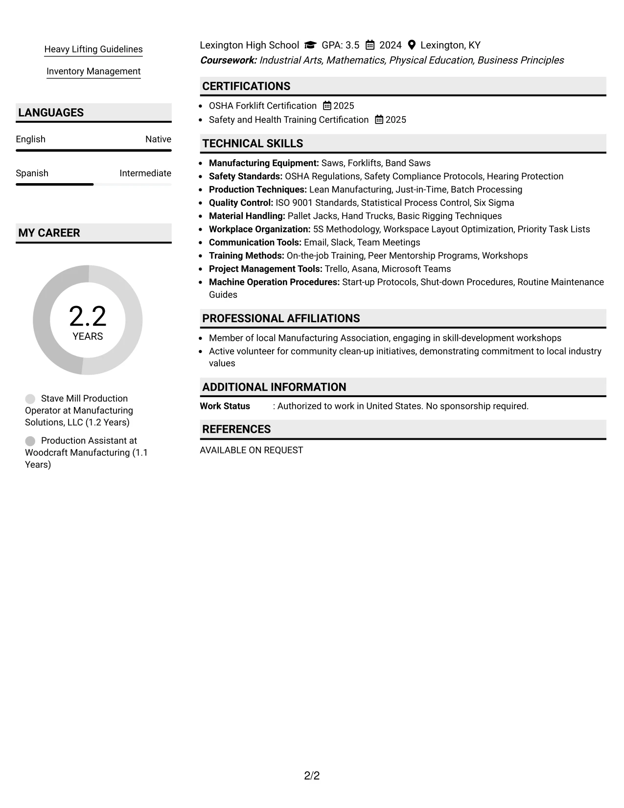 Resume Example Page 2