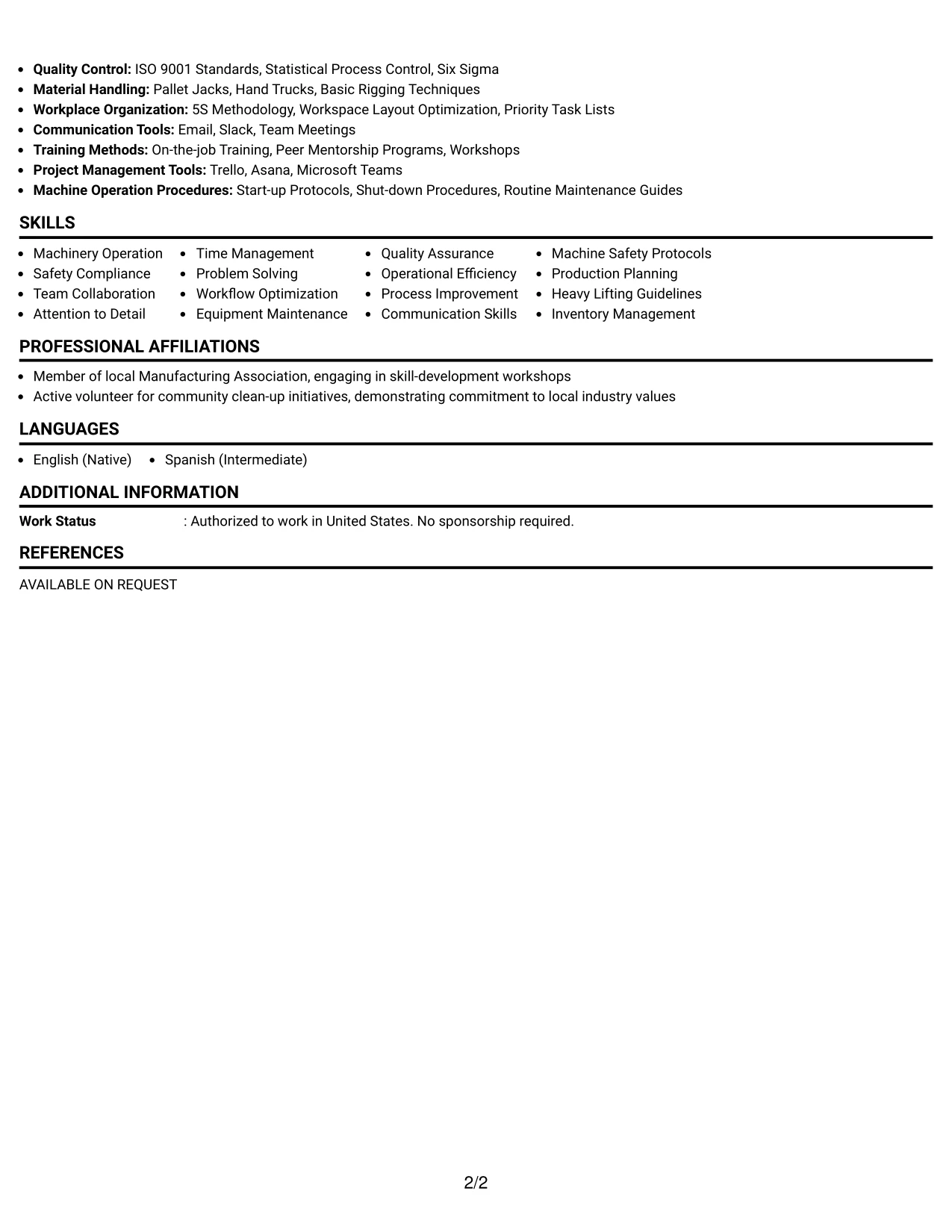 Resume Example Page 2